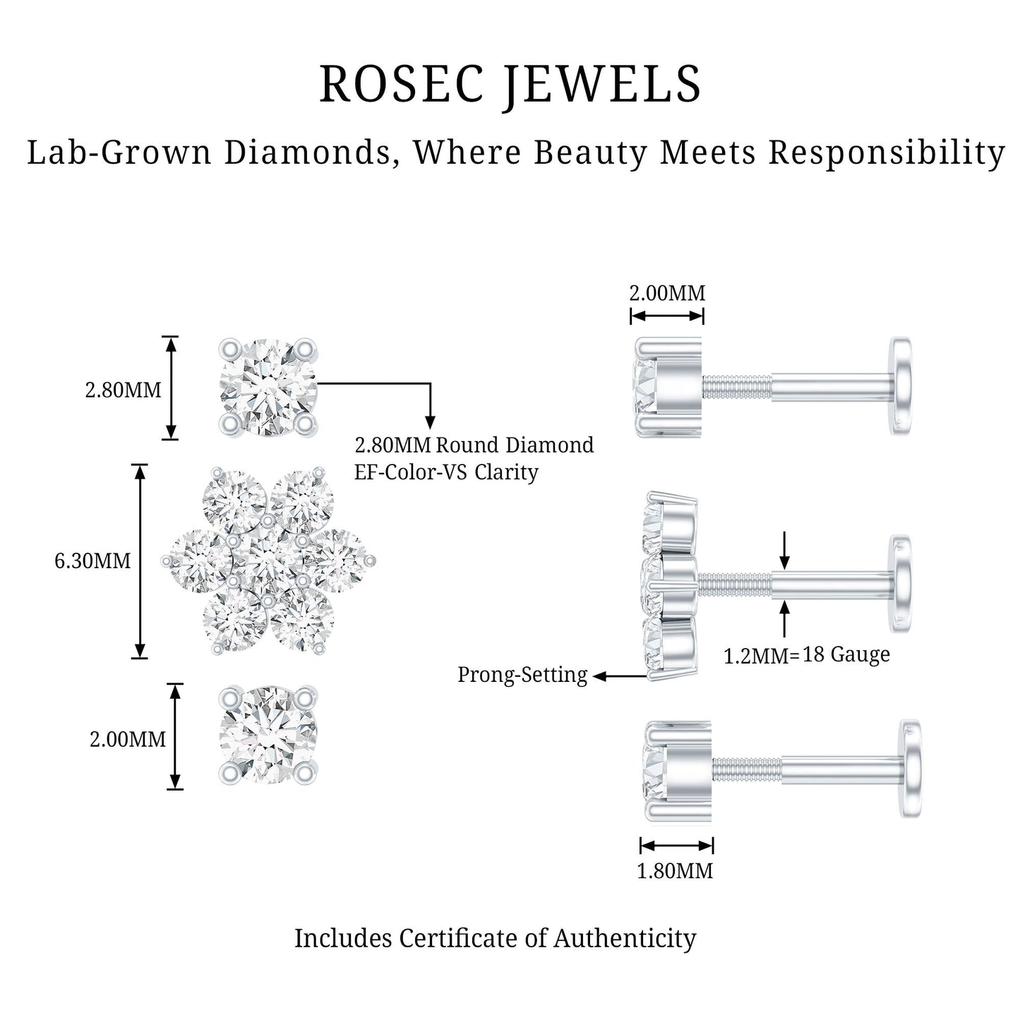 Certified Diamond Flower Helix Earring Set of 3