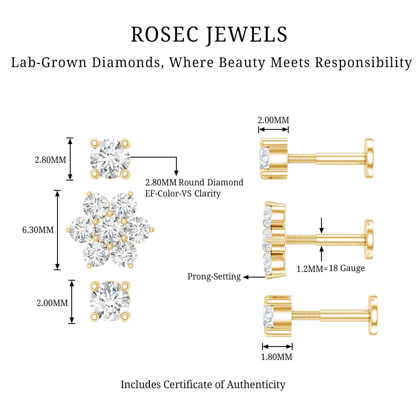Certified Diamond Flower Helix Earring Set of 3