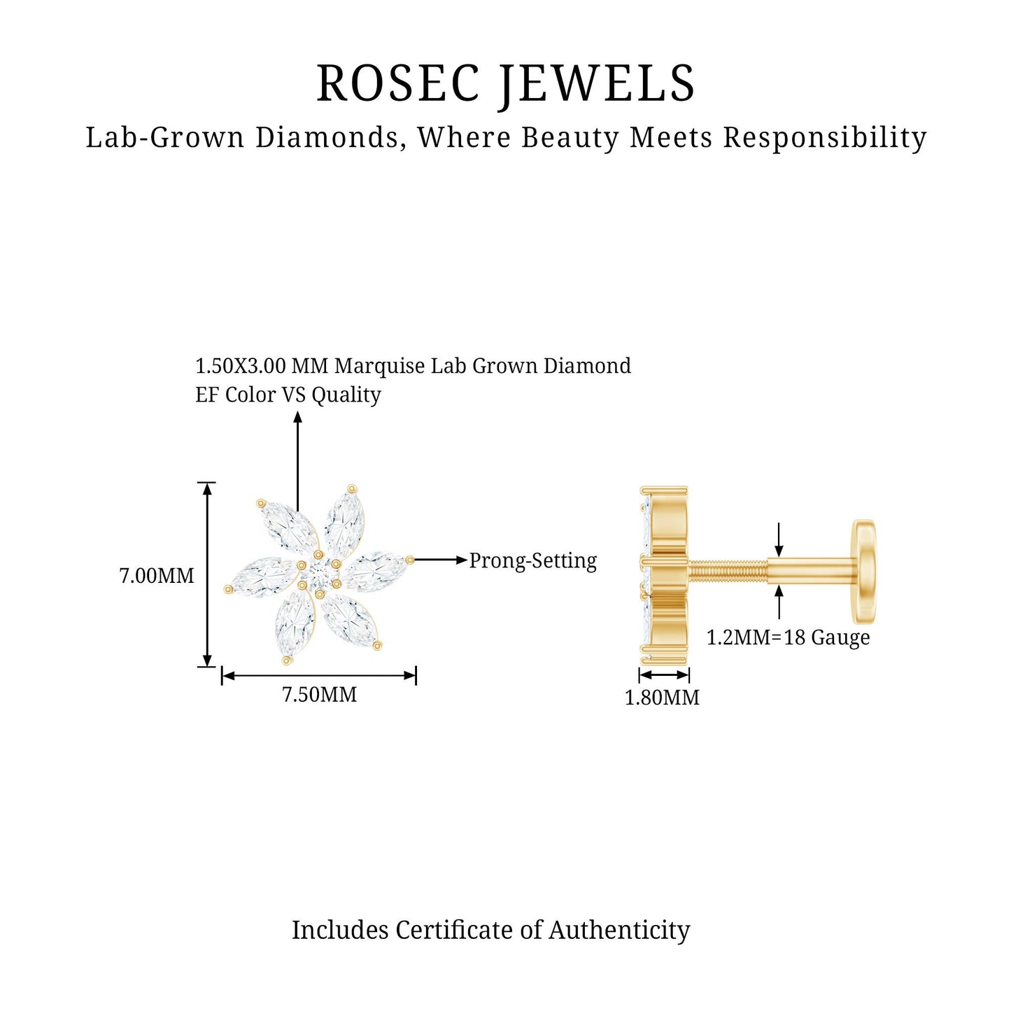 Sparkling Marquise Diamond Flower Helix Earring