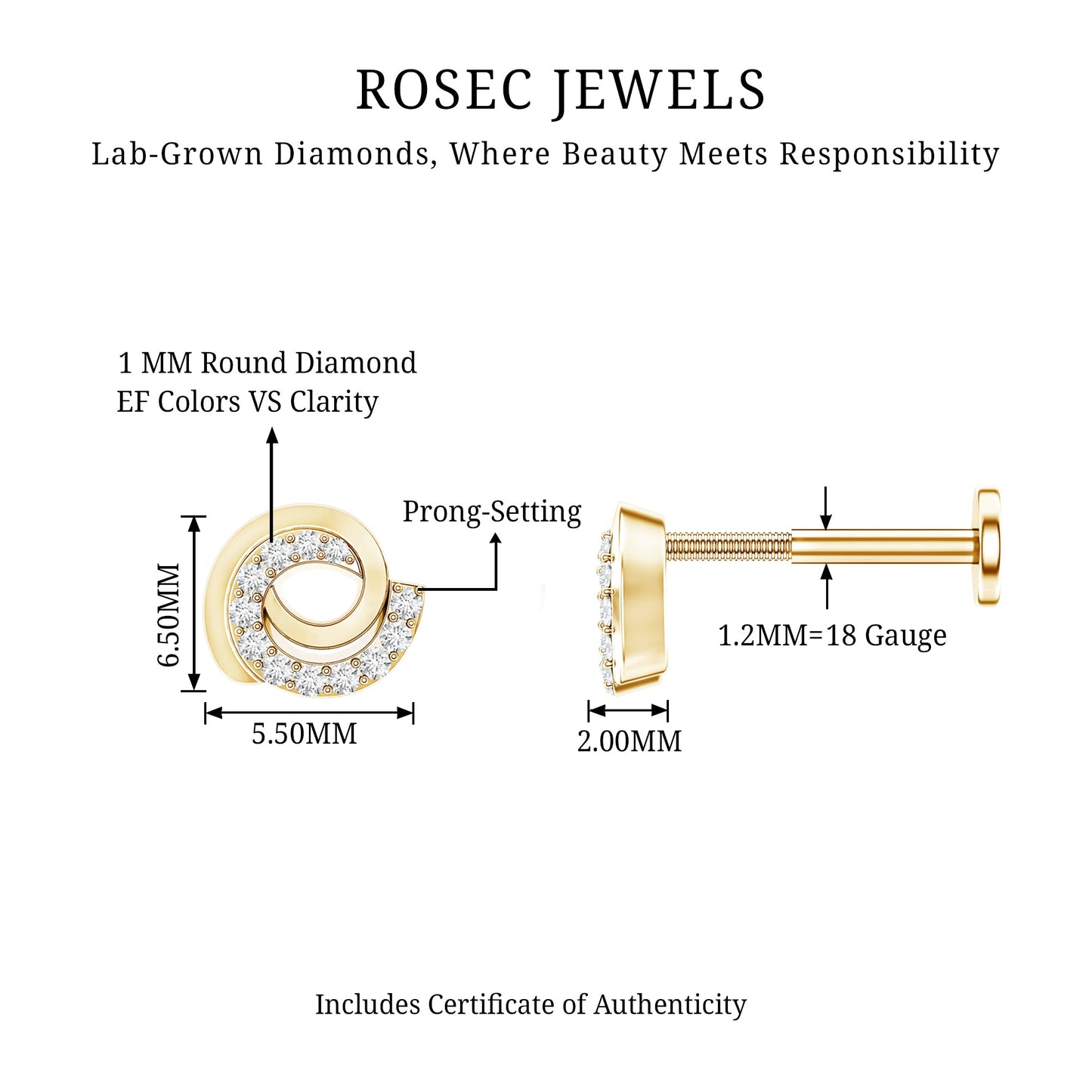 Certified Diamond Spiral Earring for Cartilage Piercing