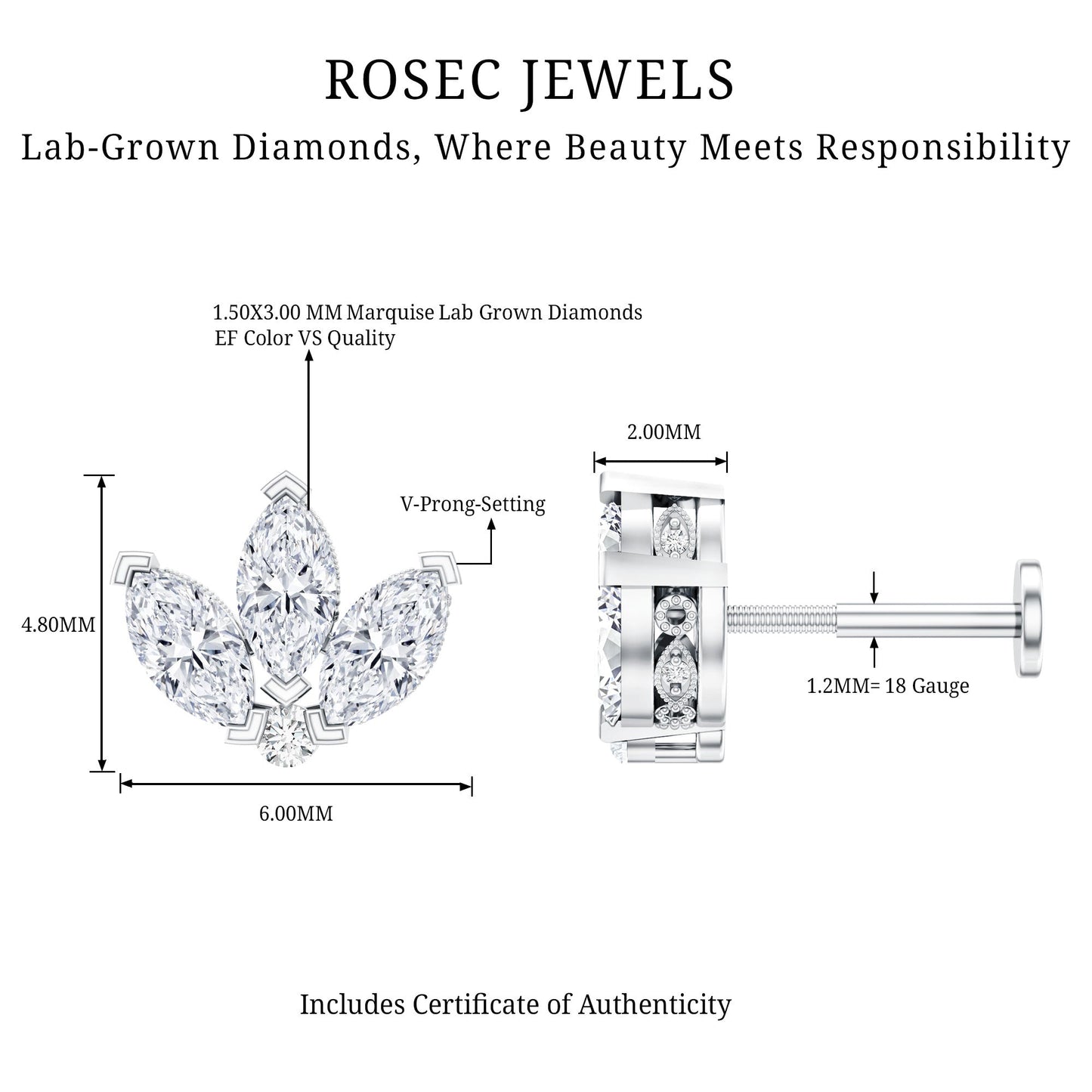 Marquise Diamond Lotus Earring for Cartilage Piercing