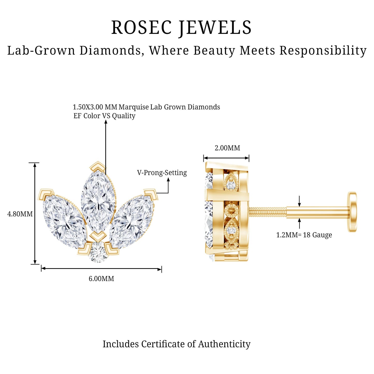Marquise Diamond Lotus Earring for Cartilage Piercing
