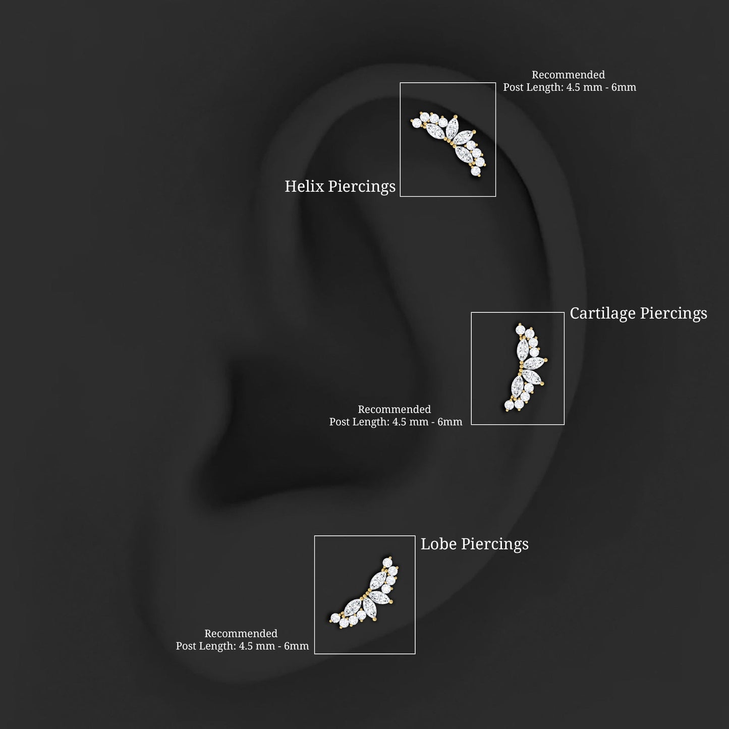 Unique Diamond Crawler Earring for Cartilage Piercing