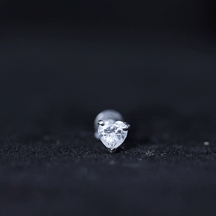 Solitaire Diamond Heart Earring with Flat Back