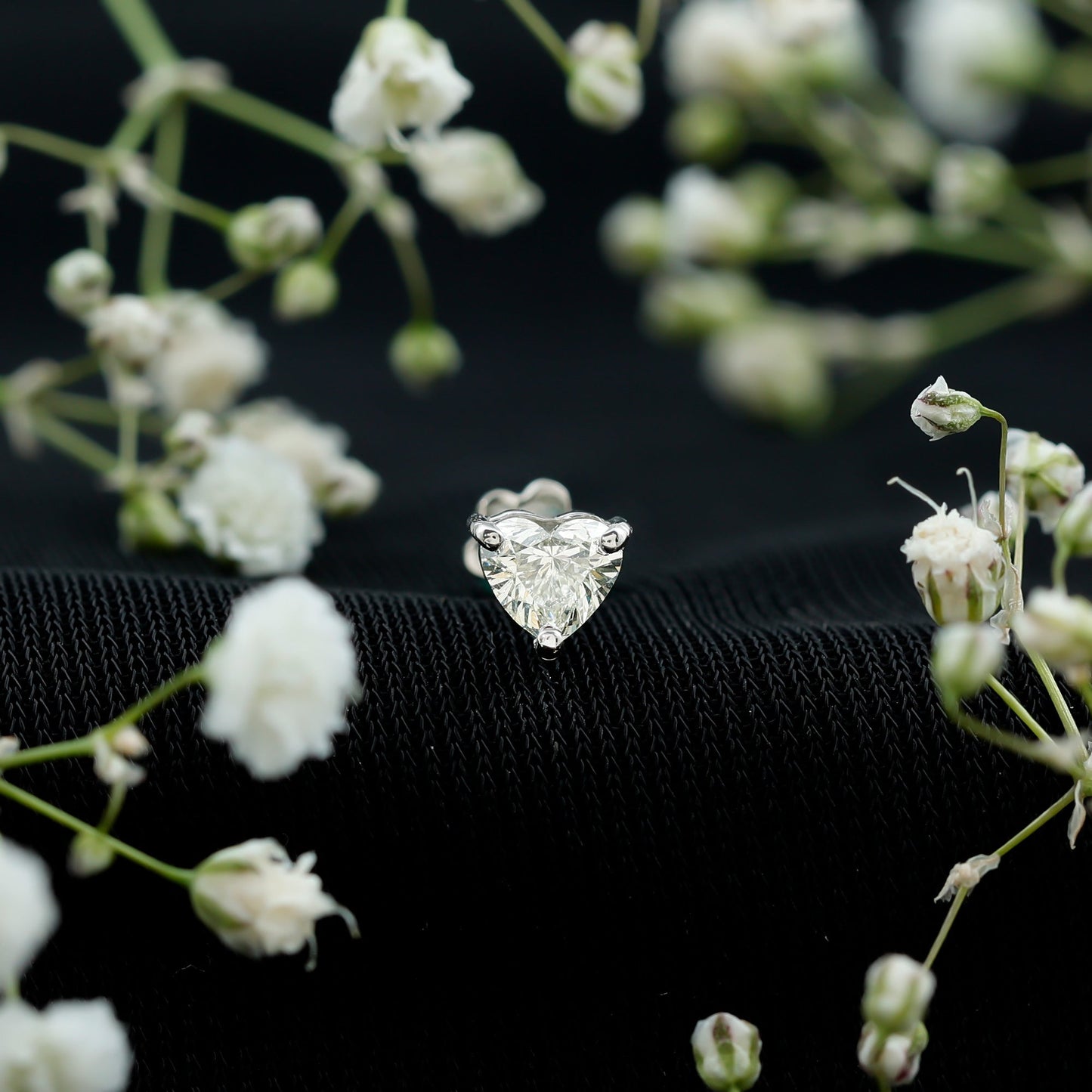 Solitaire Diamond Heart Earring with Flat Back