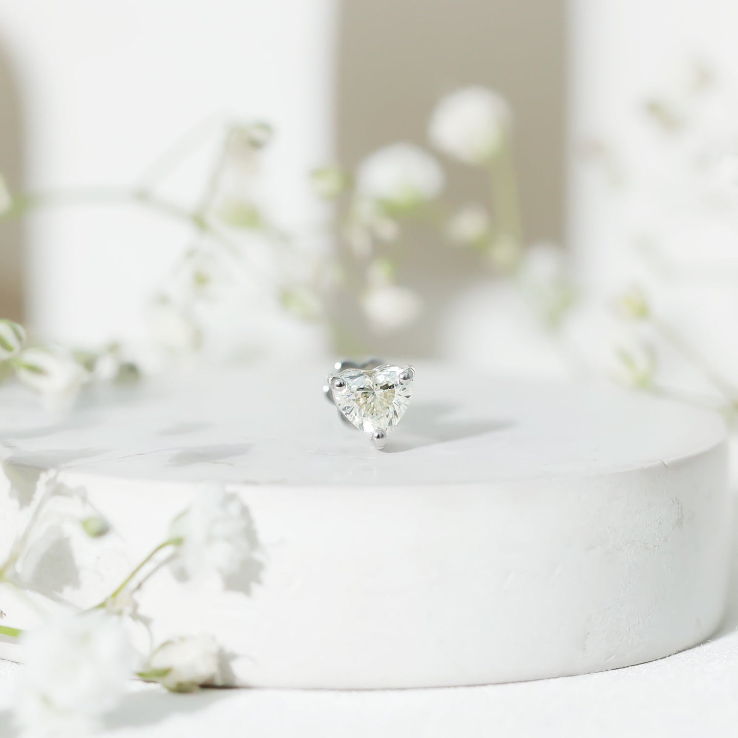 Solitaire Diamond Heart Earring with Flat Back