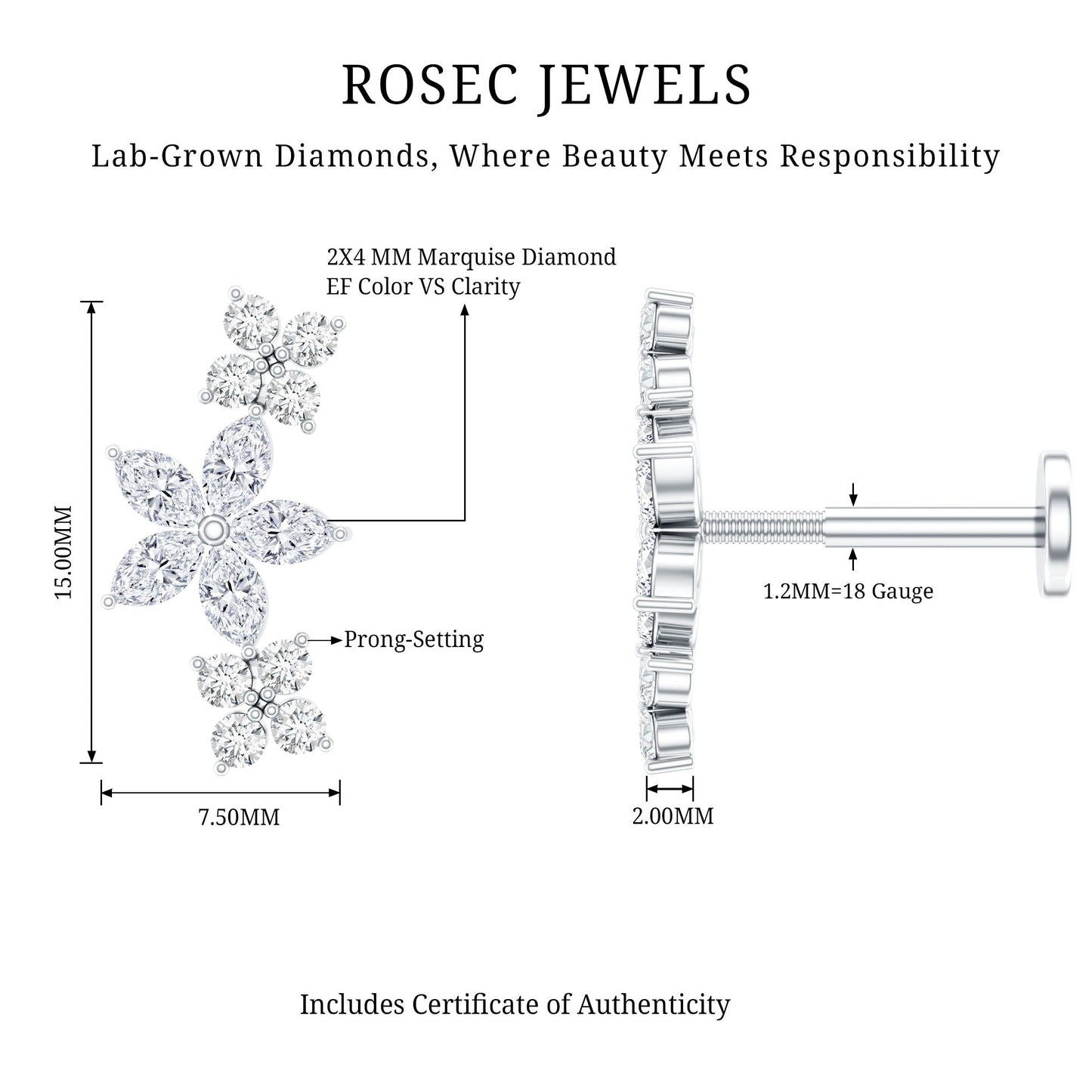Cartilage Flower Crawler Earring with Diamond