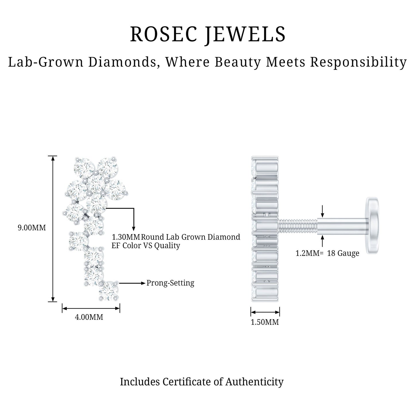 Diamond Floral Cluster Earring for Helix Piercing