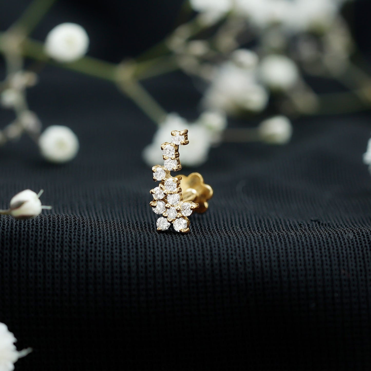 Diamond Floral Cluster Earring for Helix Piercing