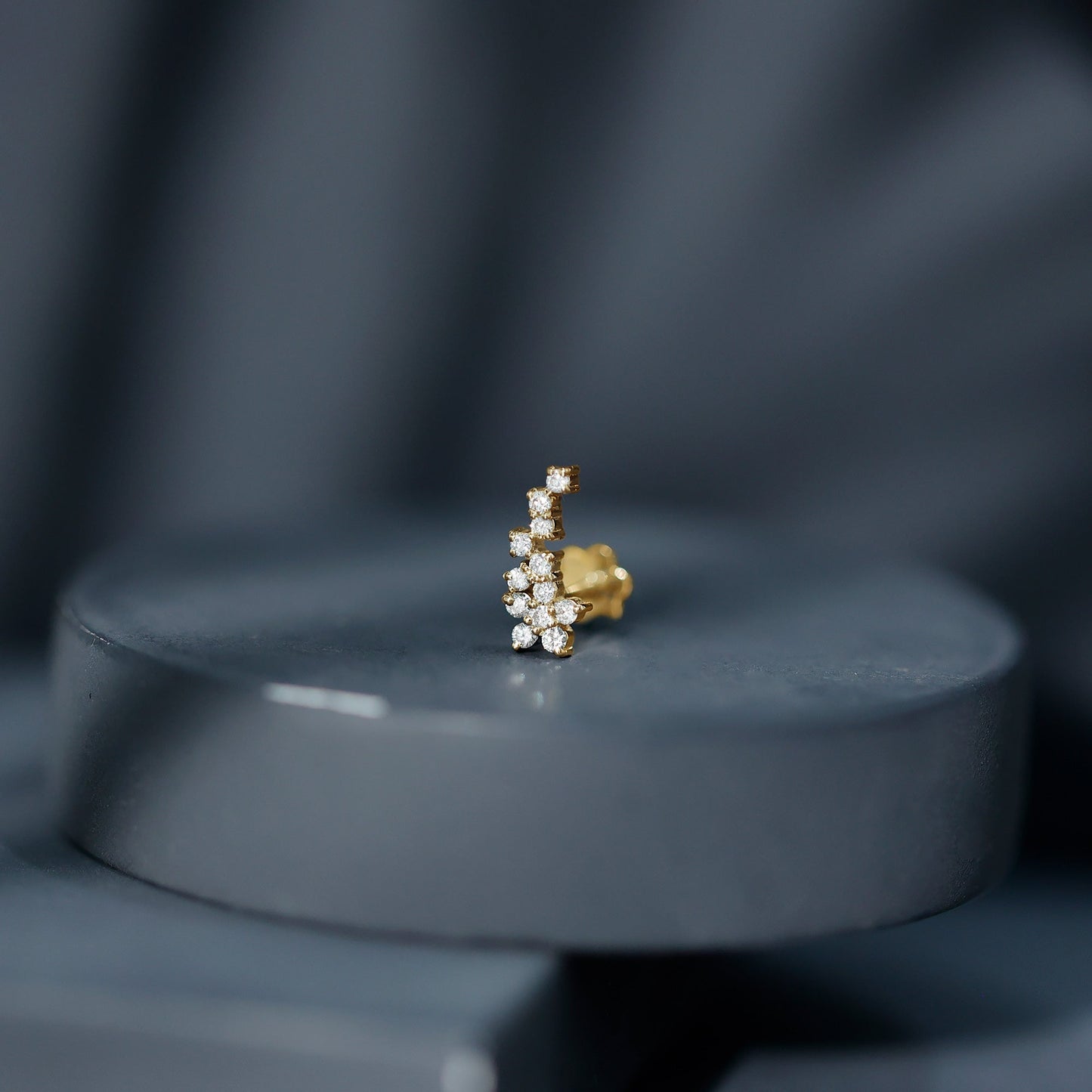 Diamond Floral Cluster Earring for Helix Piercing