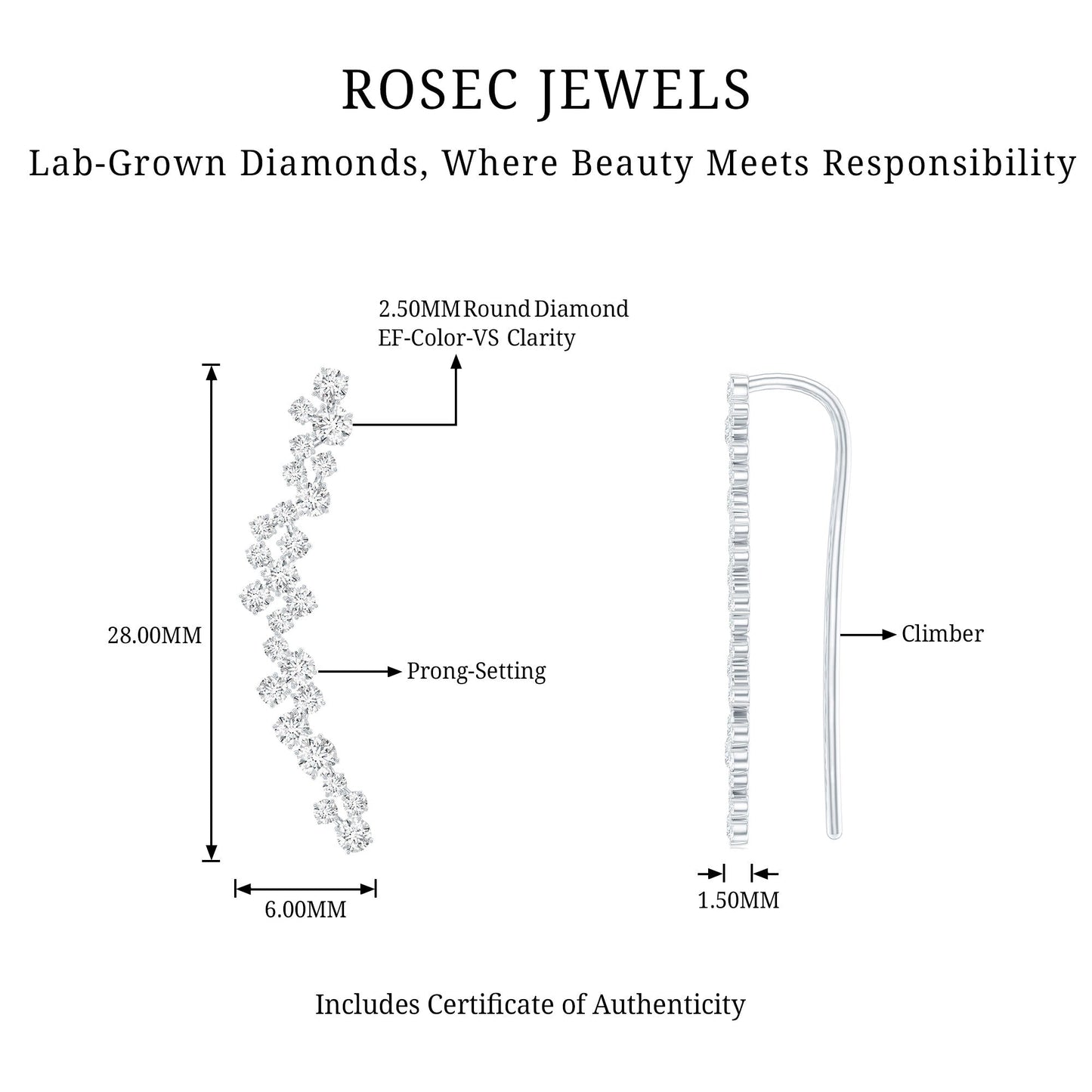 Diamond Cluster Climber Earring for Helix Piercing