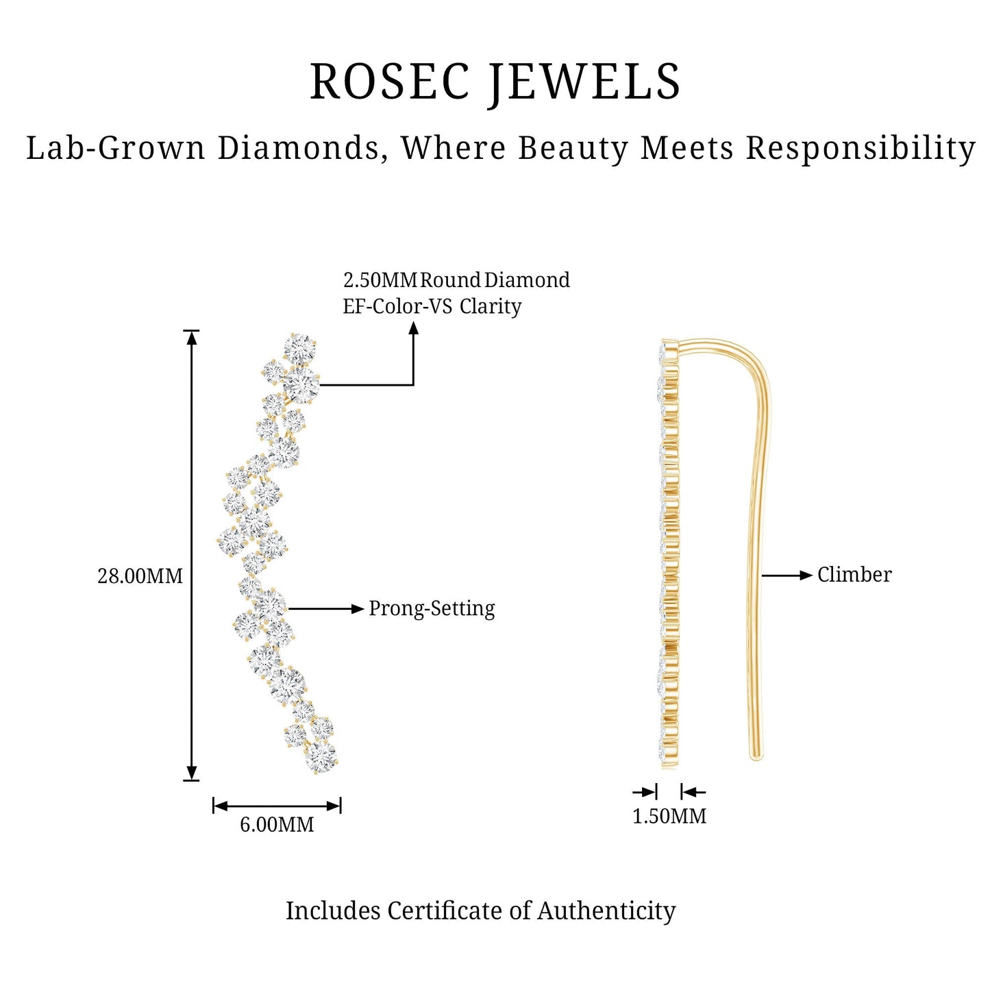 Diamond Cluster Climber Earring for Helix Piercing