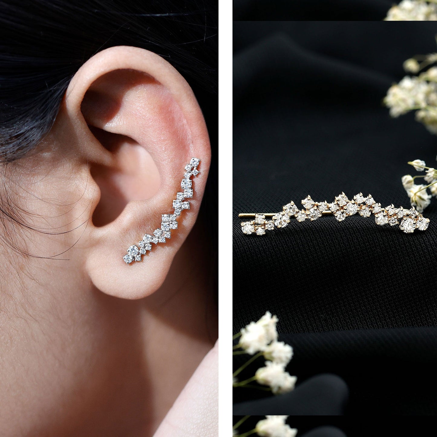 Diamond Cluster Climber Earring for Helix Piercing
