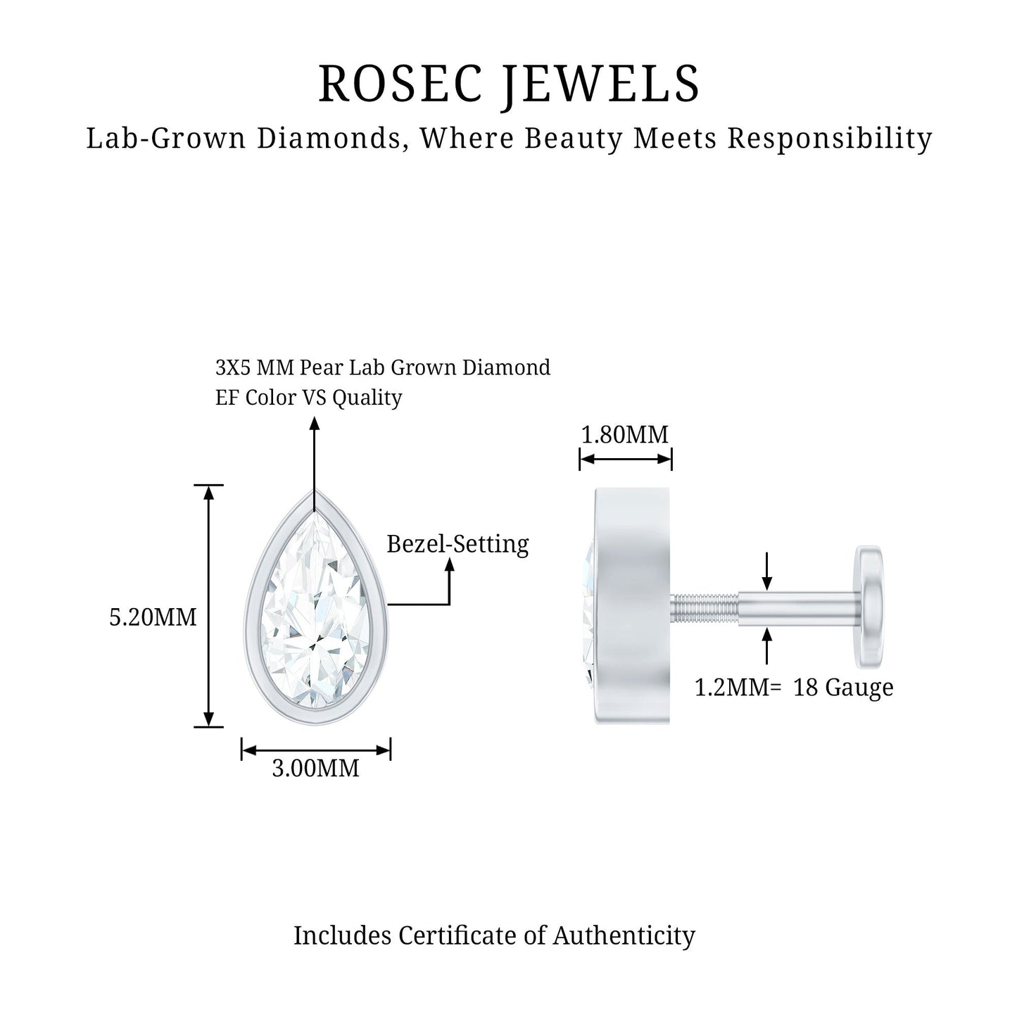 Pear Shape Diamond Solitaire Cartilage Earring