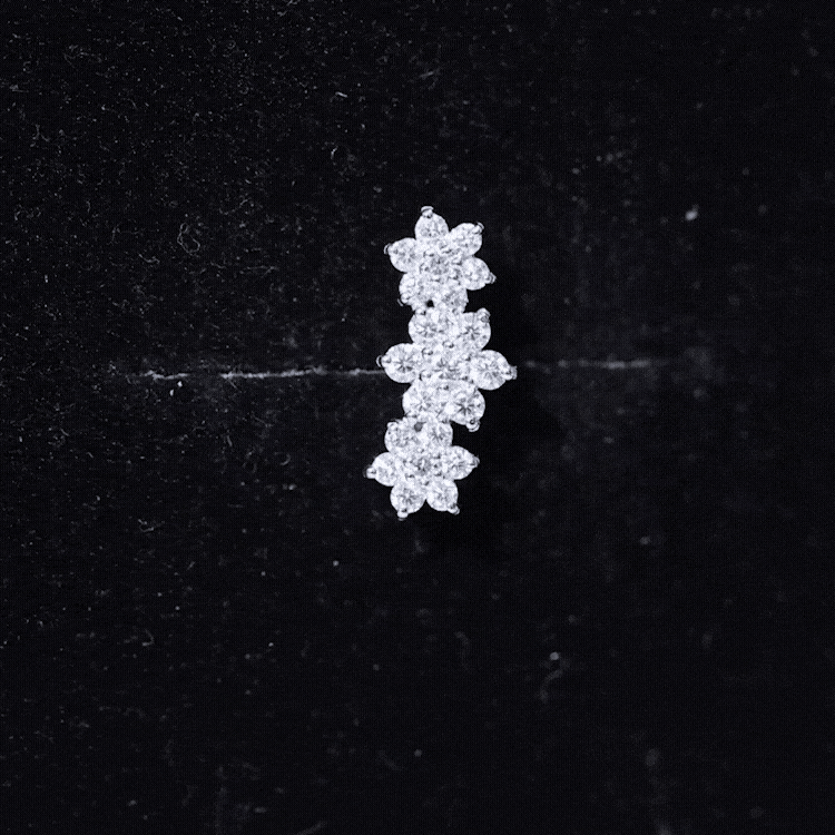 Diamond Three Flower Crawler Earring for Helix Piercing