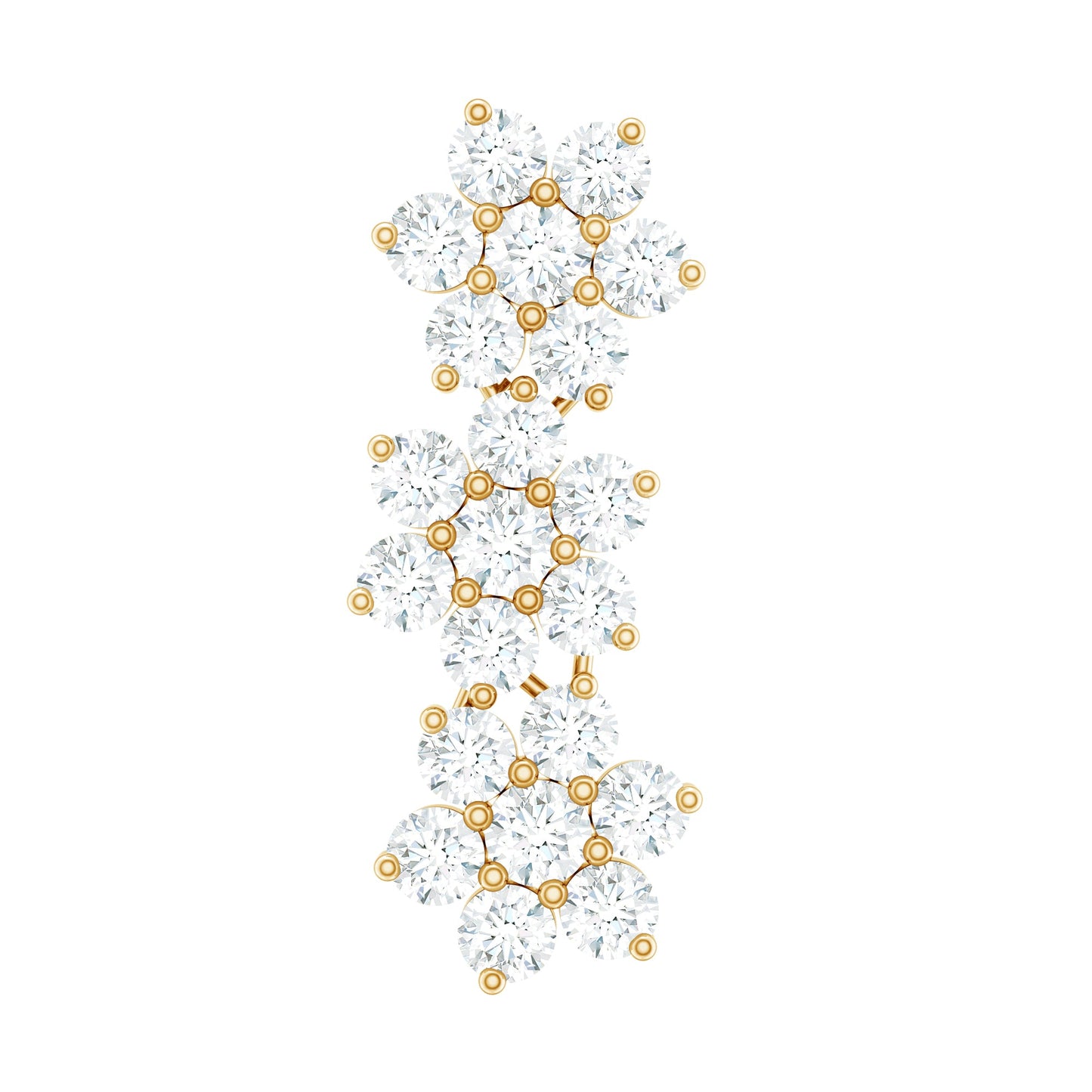 Diamond Three Flower Crawler Earring for Helix Piercing