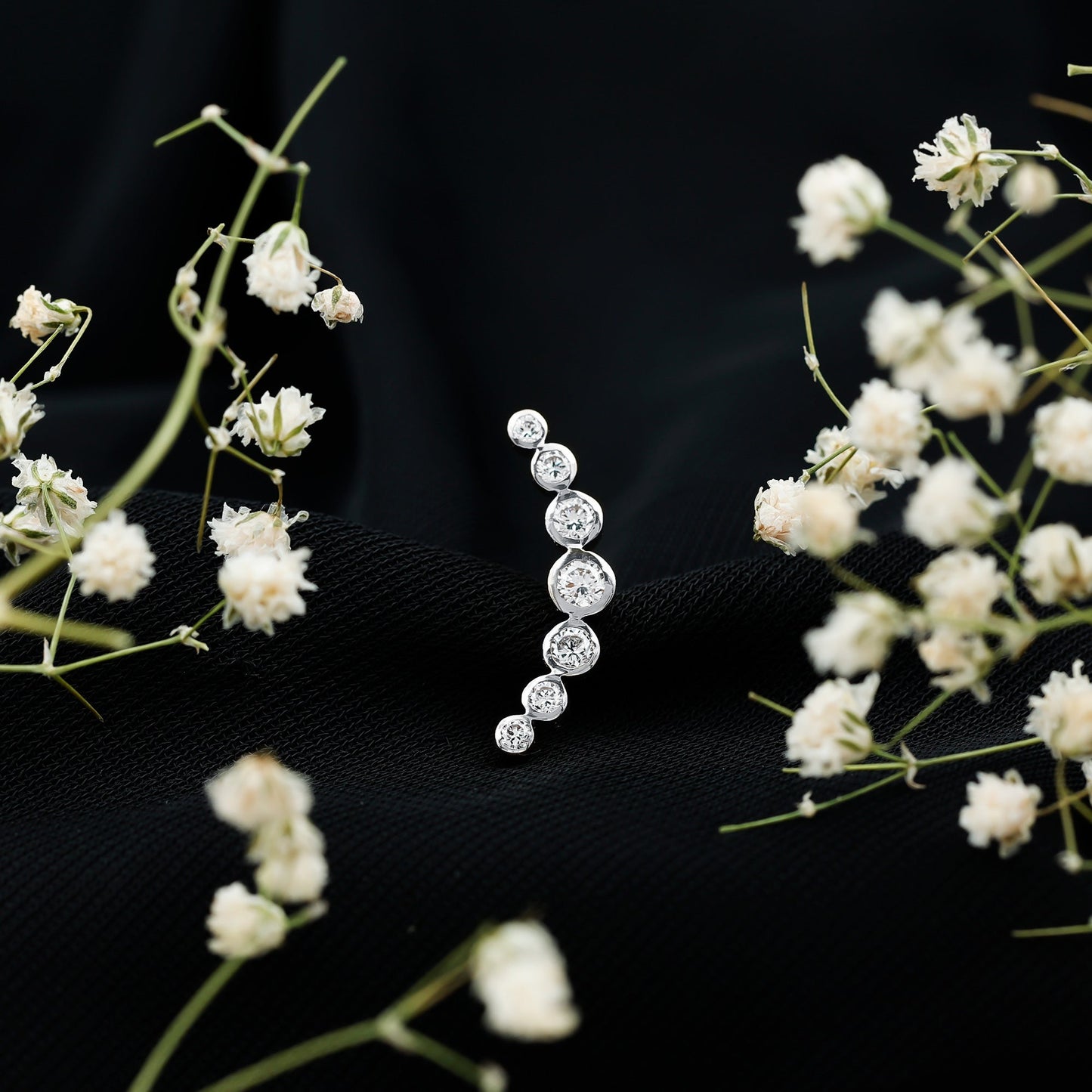Graduated Diamond Crawler Helix Earring in Bezel Set