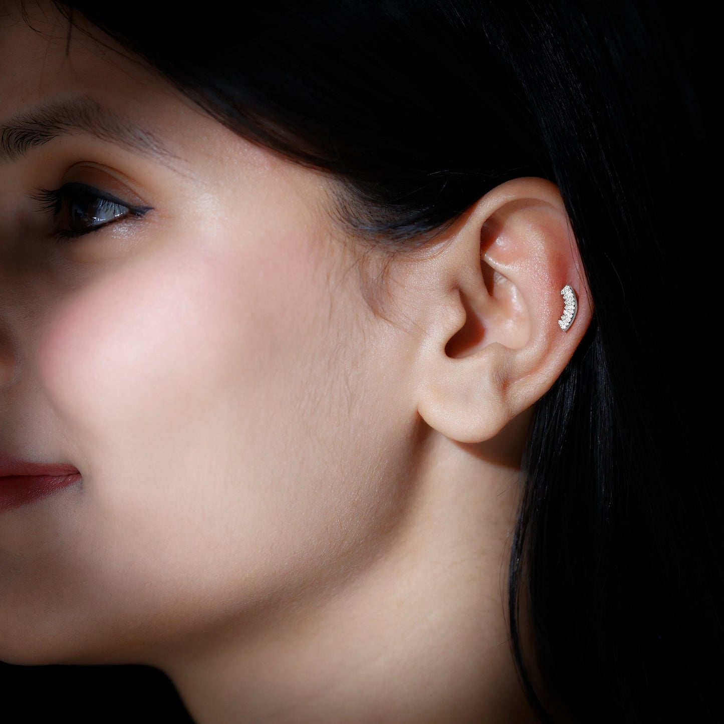 Certified Diamond Curved Cartilage Earring for Women
