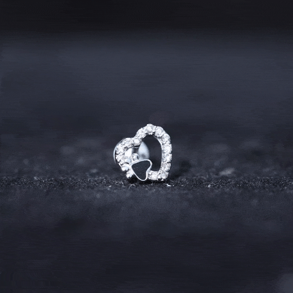 Sparkling Diamond Dog Paw Heart Earring with Black Enamel