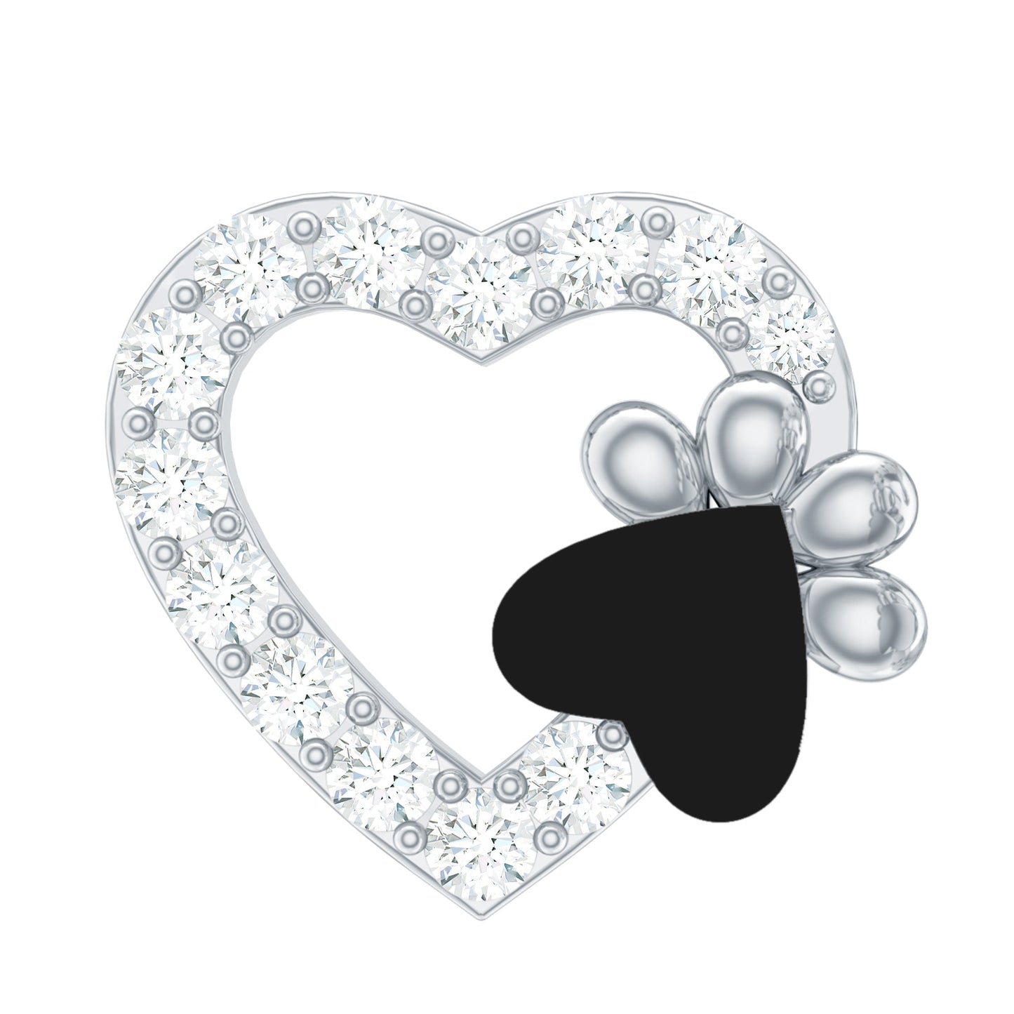 Sparkling Diamond Dog Paw Heart Earring with Black Enamel