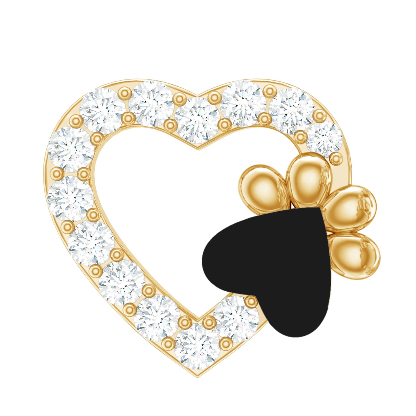 Sparkling Diamond Dog Paw Heart Earring with Black Enamel