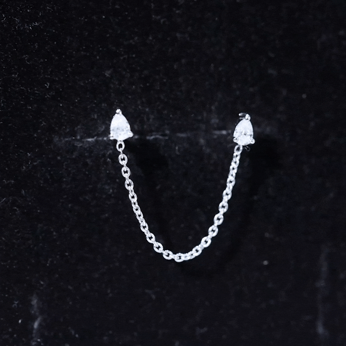 Pear Shape Diamond Chain Double Piercing Earring
