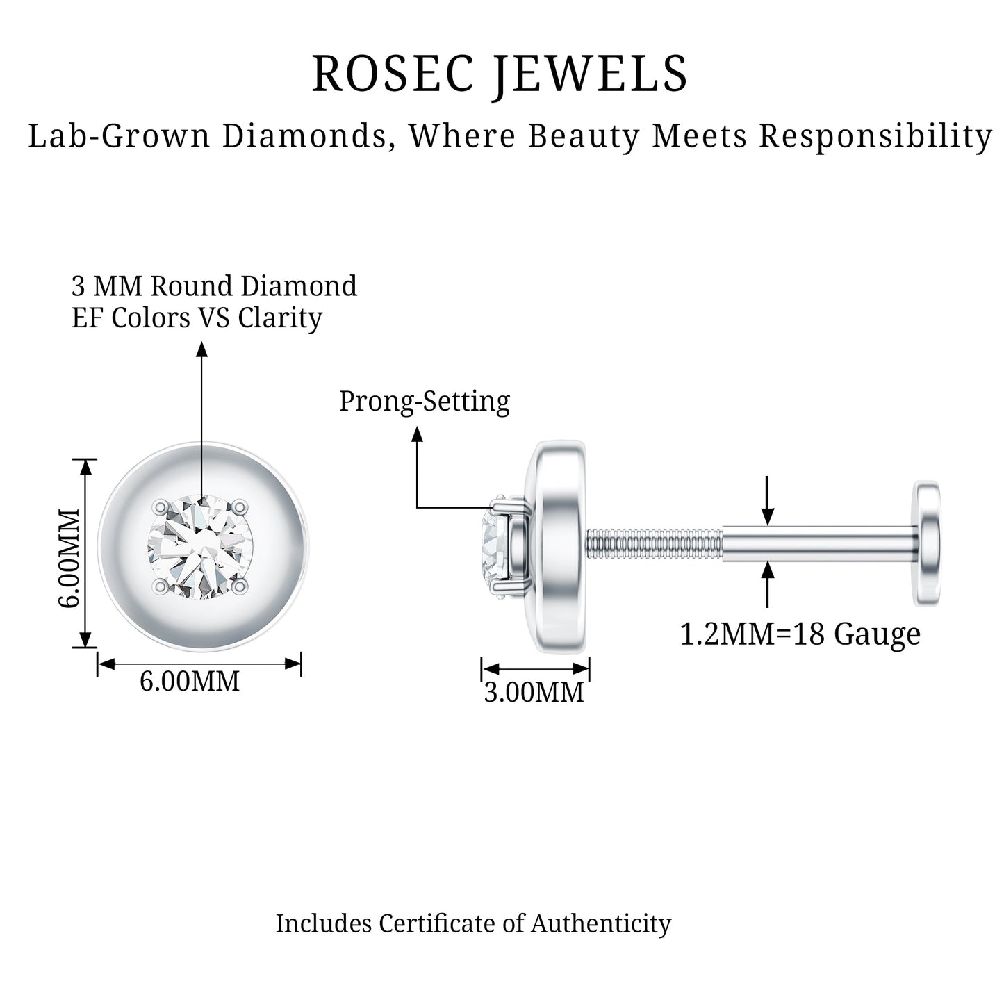 Classic Diamond Solitaire Helix Piercing Earring