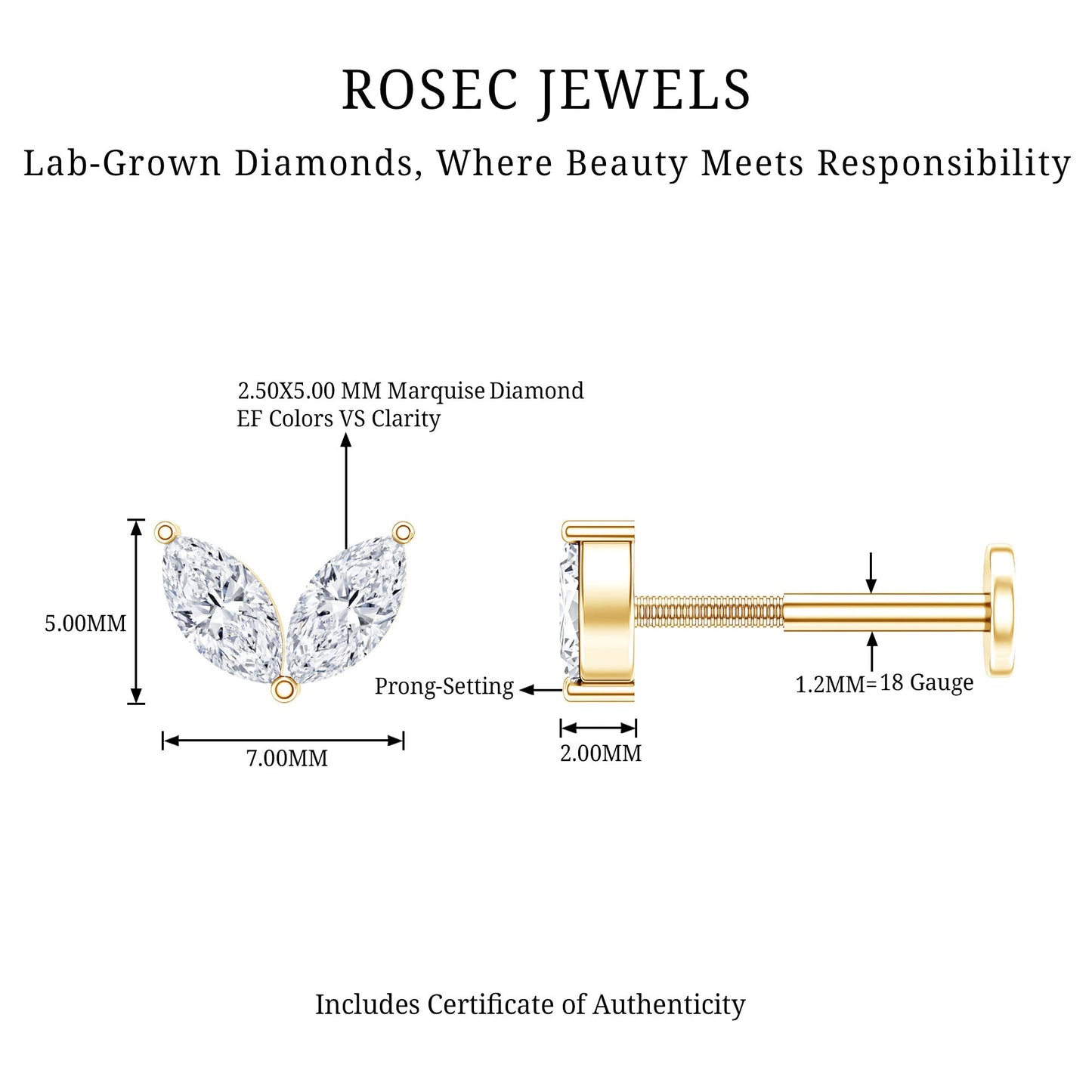 Marquise Diamond Two Stone Earring for Tragus Piercing