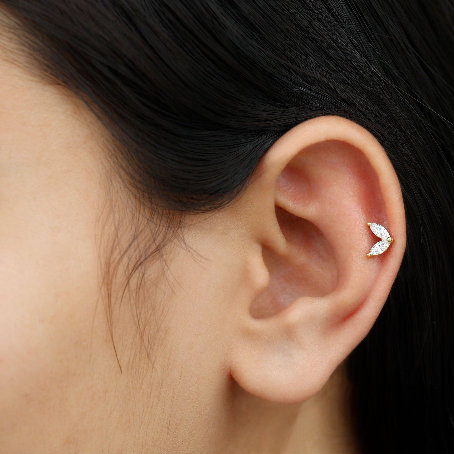 Marquise Diamond Two Stone Earring for Tragus Piercing