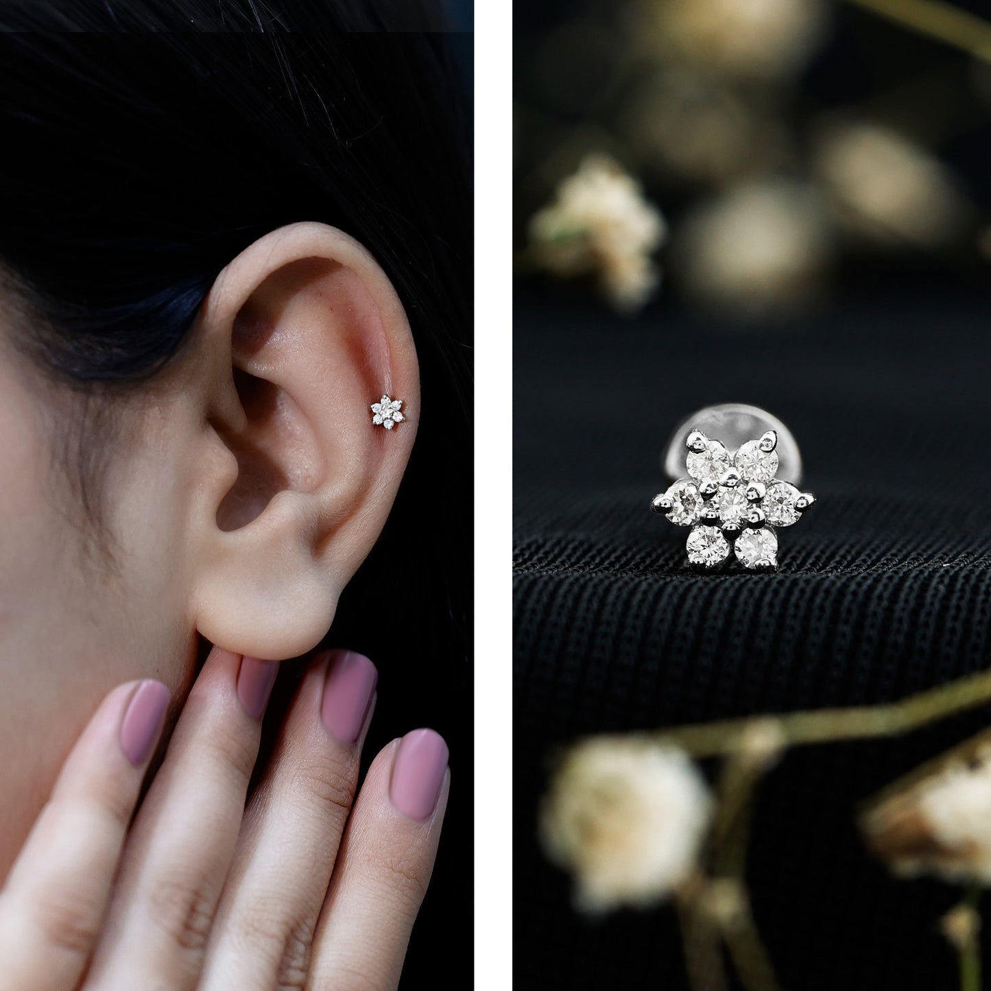 Simple Diamond Flower Cartilage Earring