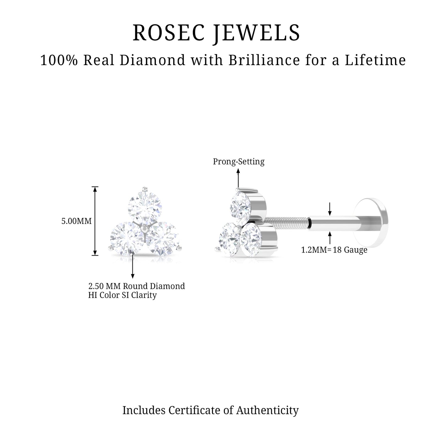 Dainty Diamond Trio Earring for Helix Piercing
