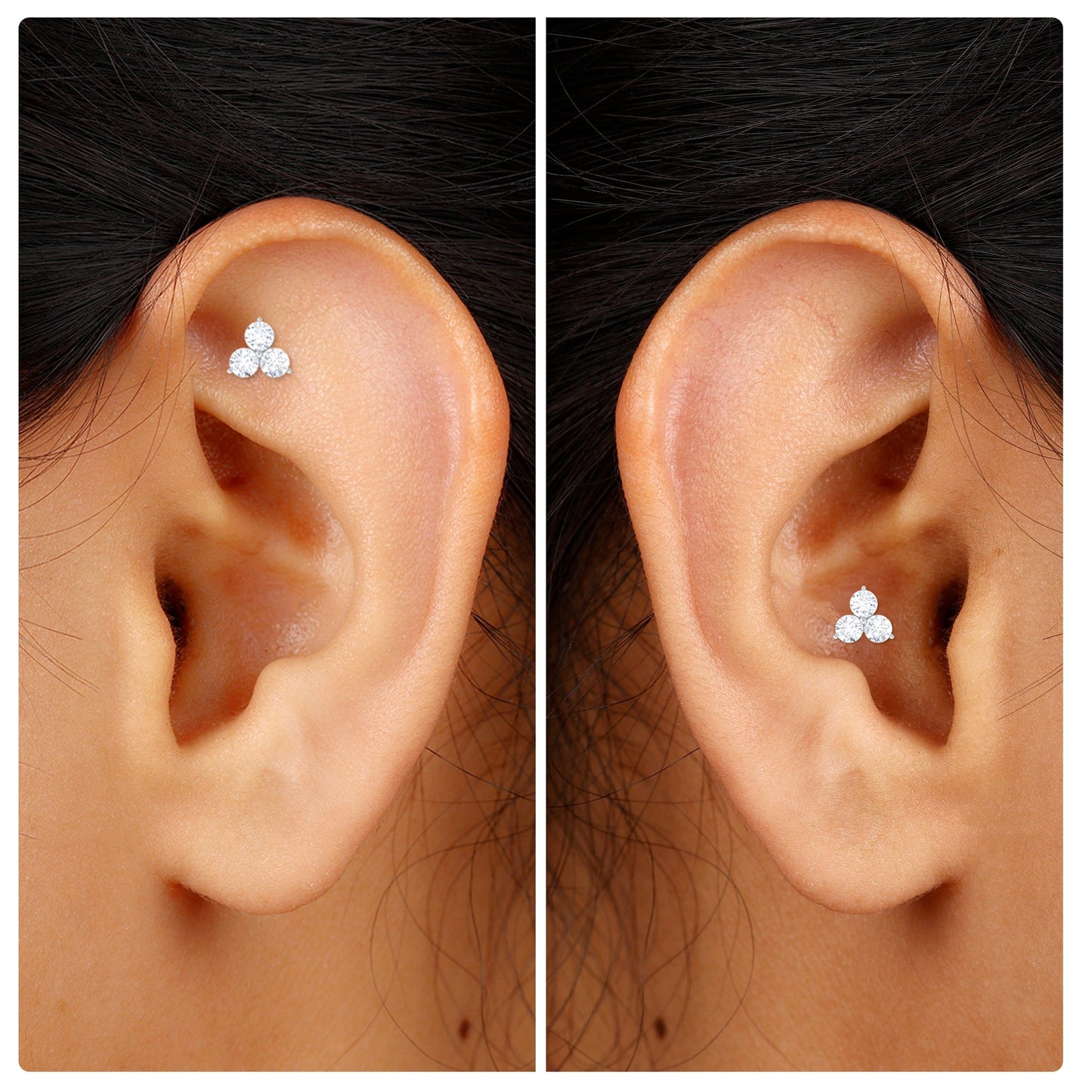 Dainty Diamond Trio Earring for Helix Piercing