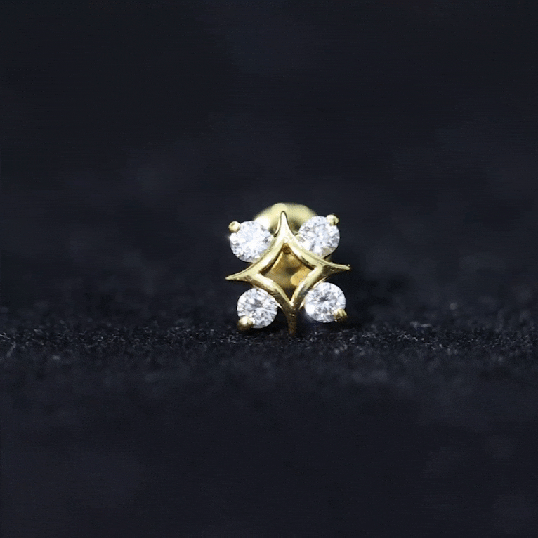 Round Cut Diamond Star Earring for Helix Piercing