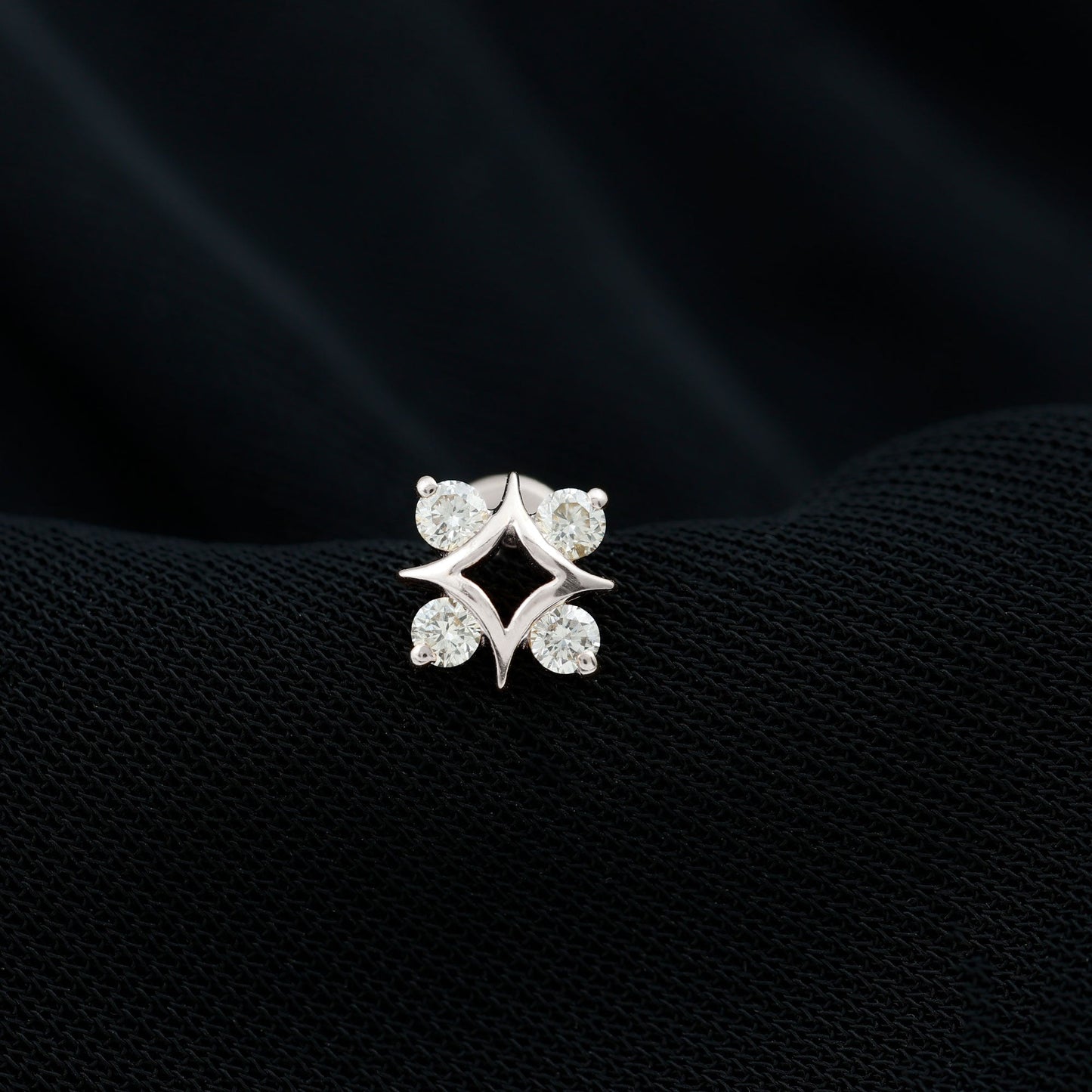 Round Cut Diamond Star Earring for Helix Piercing