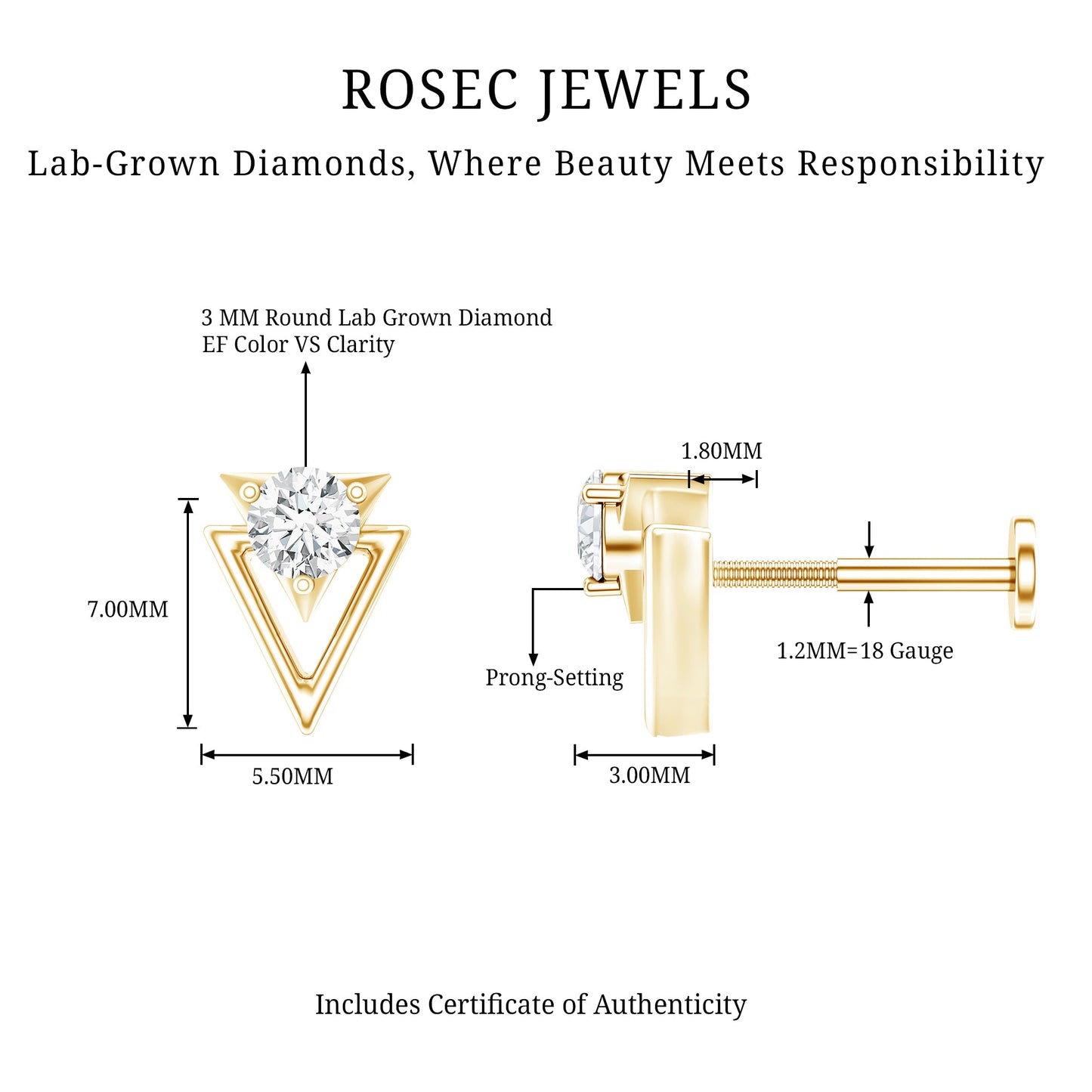 Simple Diamond Solitaire Triangle Cartilage Earring