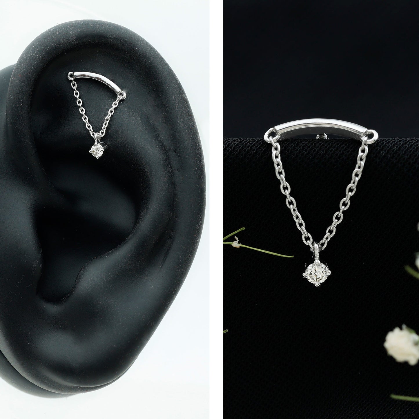Single Diamond Hidden Helix Earring with Chain