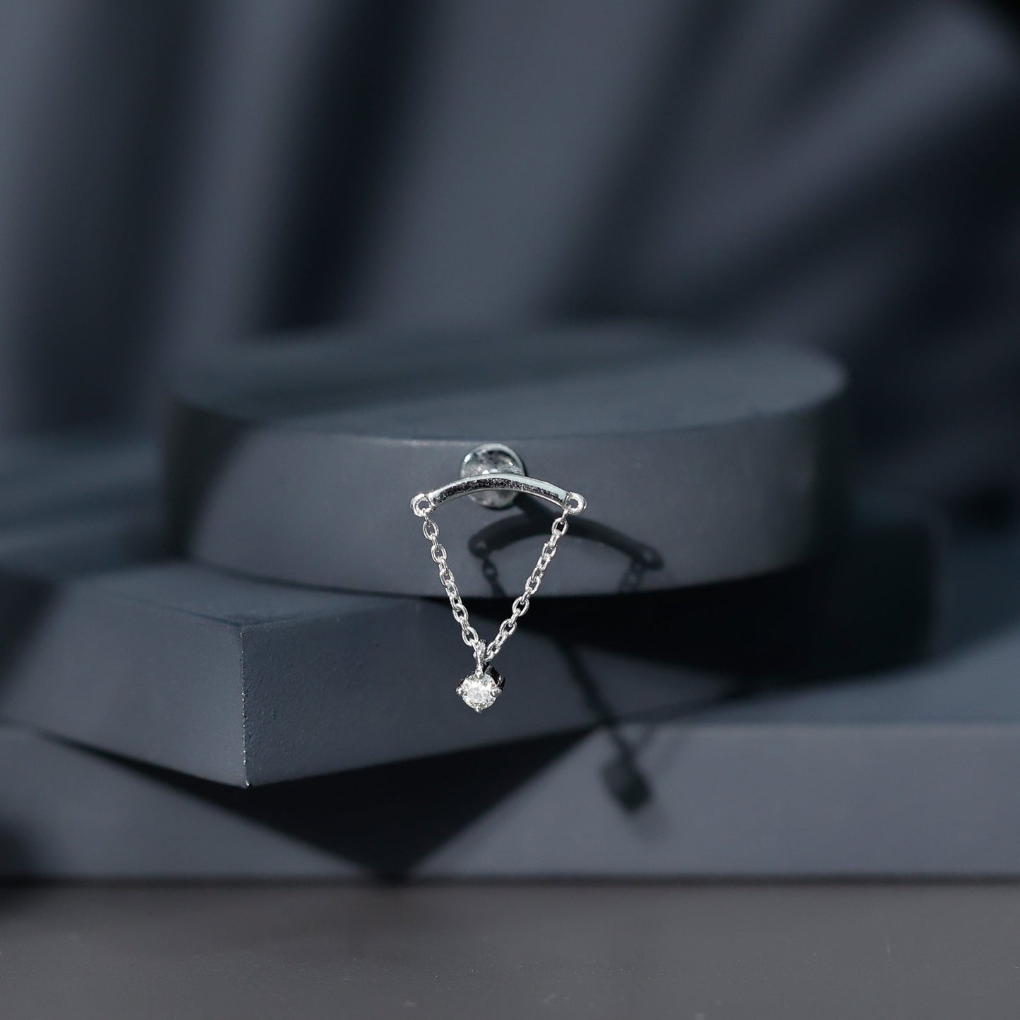 Single Diamond Hidden Helix Earring with Chain
