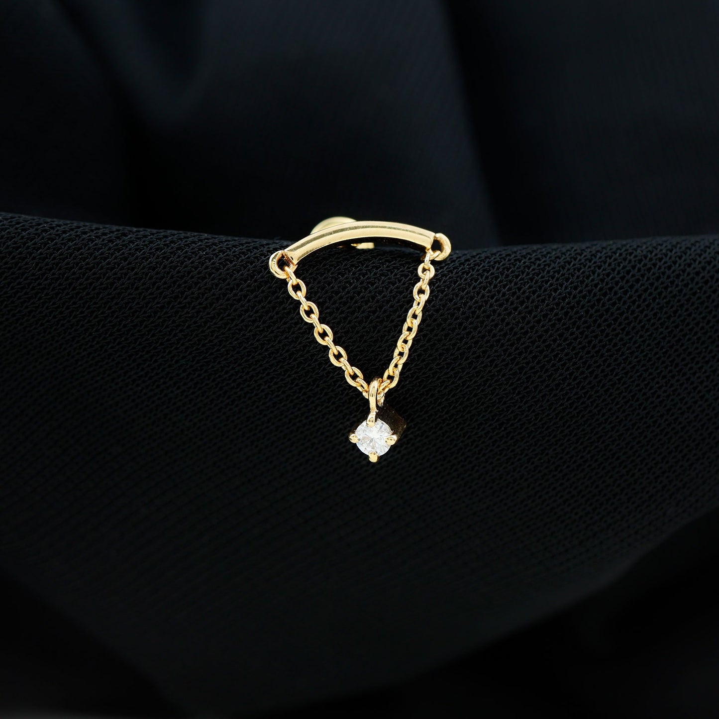 Single Diamond Hidden Helix Earring with Chain