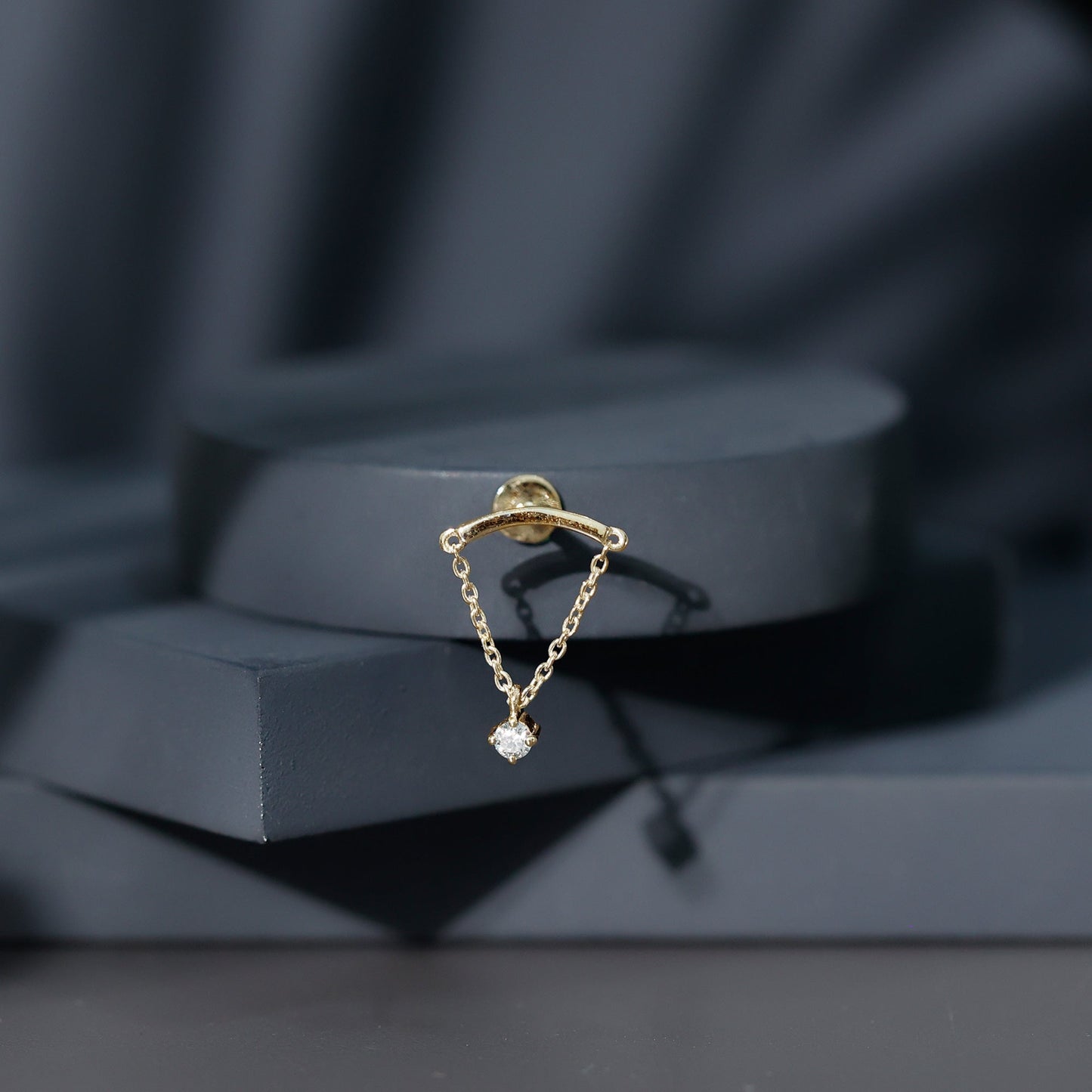 Single Diamond Hidden Helix Earring with Chain