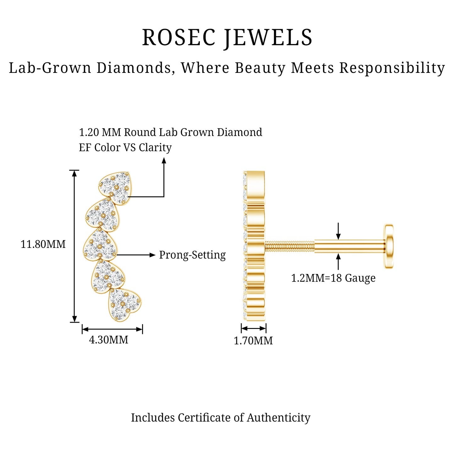Diamond Heart Crawler Earring for Helix Piercing
