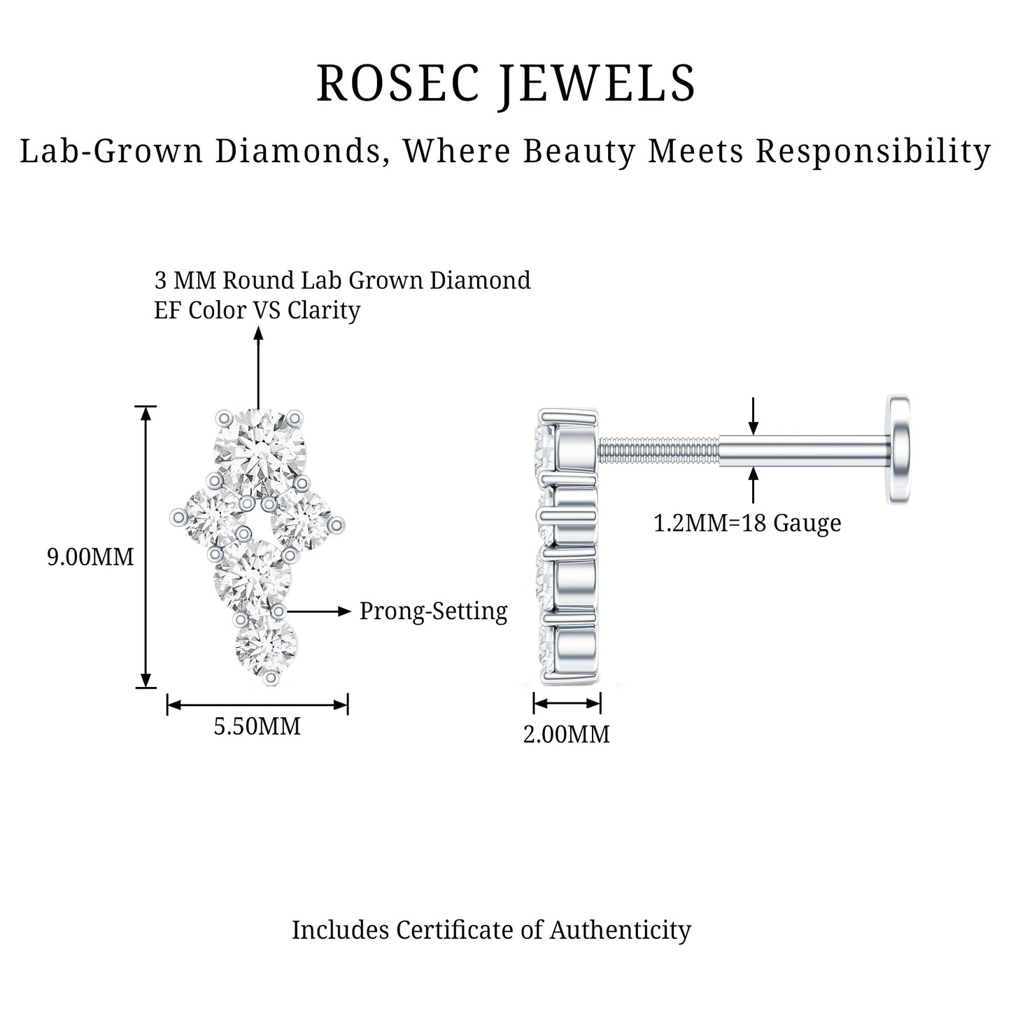 Certified Diamond Cluster Cartilage Piercing Earring