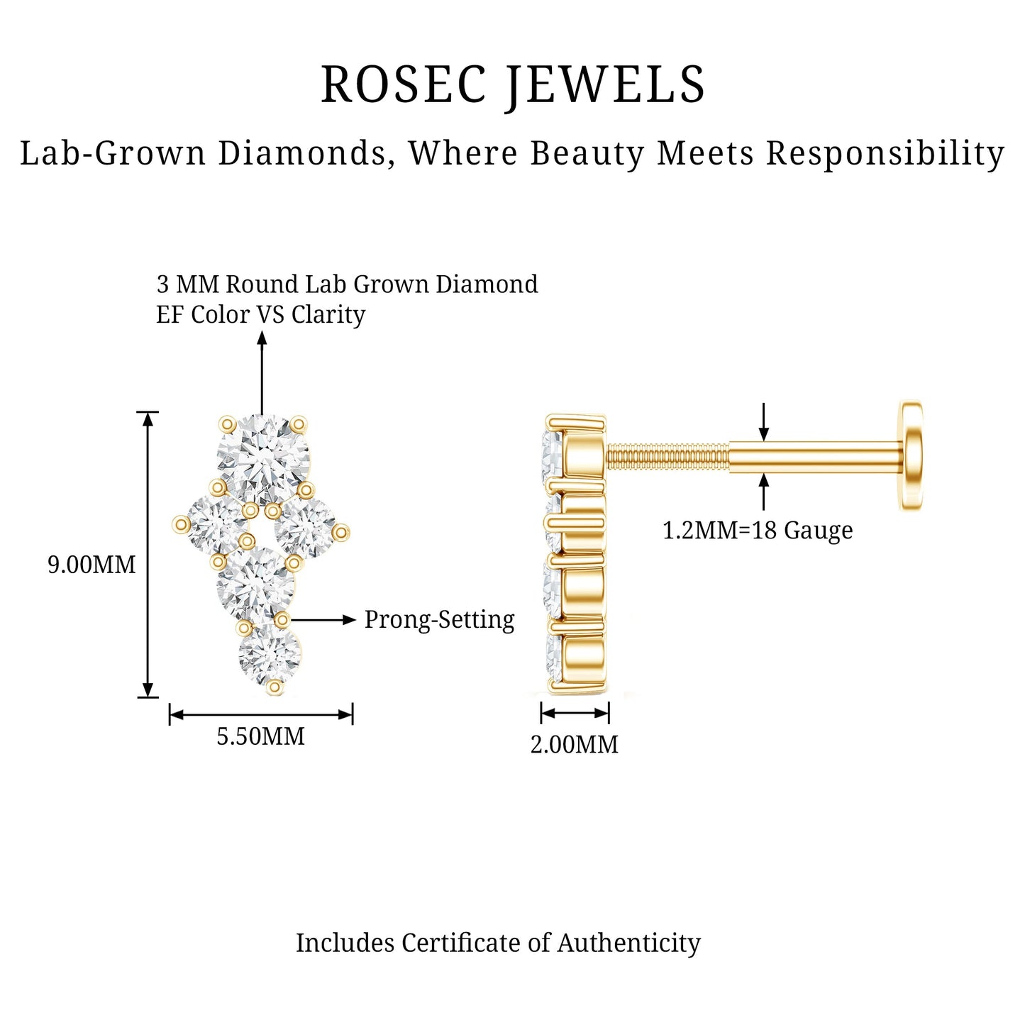 Certified Diamond Cluster Cartilage Piercing Earring