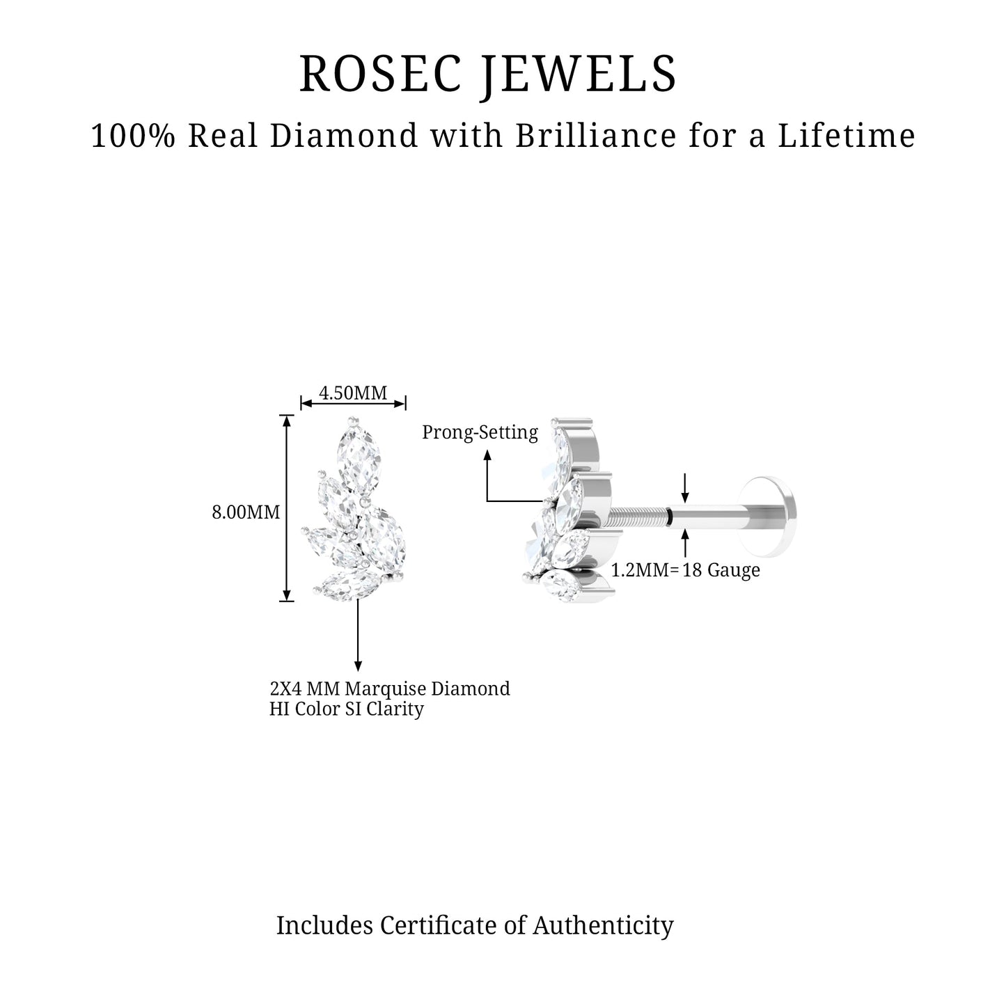 Nature Inspired Marquise Diamond Cluster Earring for Helix
