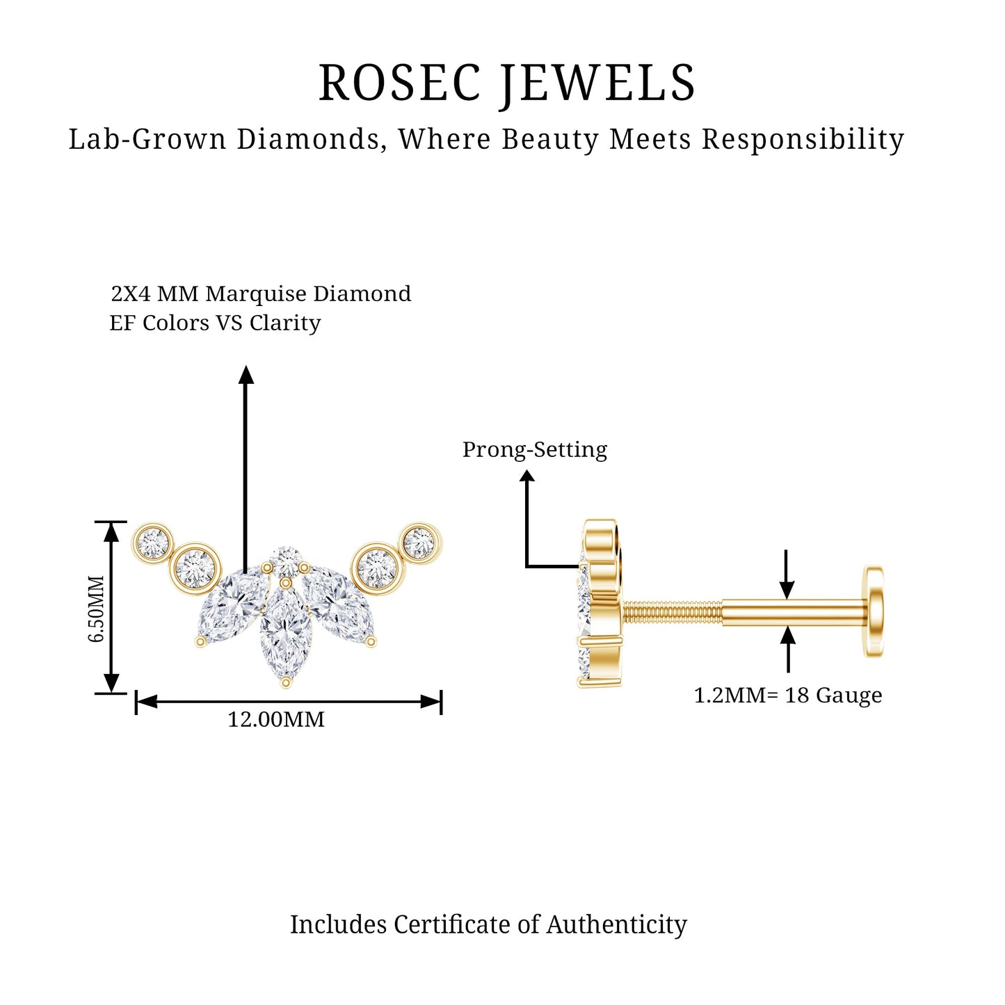 Marquise Diamond Crawler Earring for Cartilage Piercing
