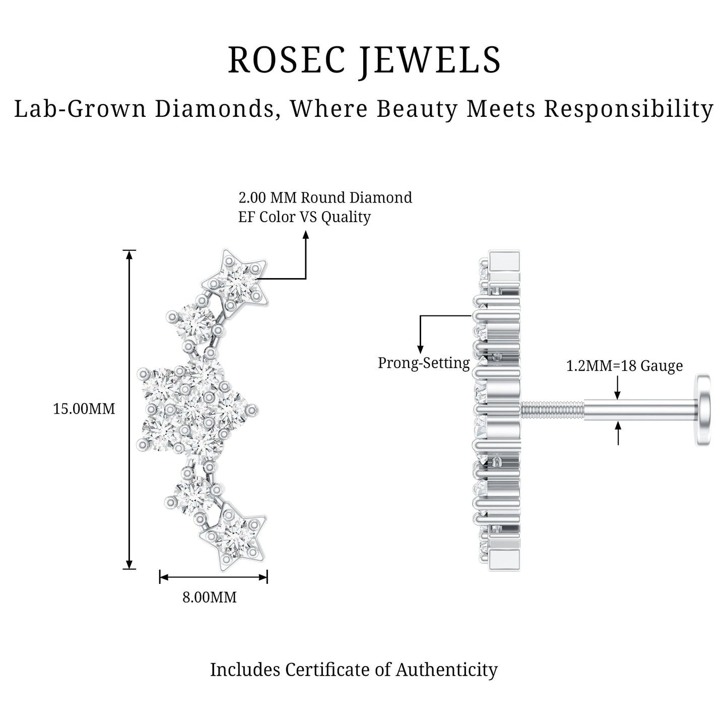 Brilliant Cut Diamond Star Ear Crawler Earring