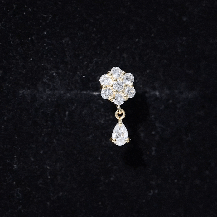 Elegant Diamond Flower Cartilage Drop Earring