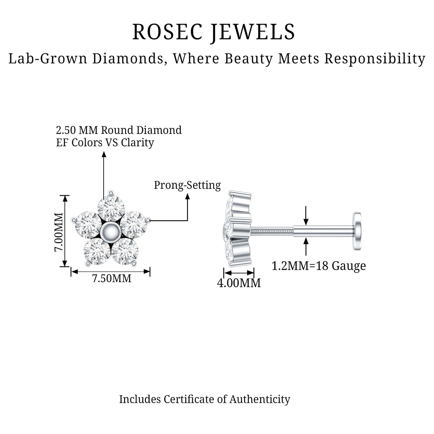 Nature Inspired Diamond Flower Earring for Tragus Piercing