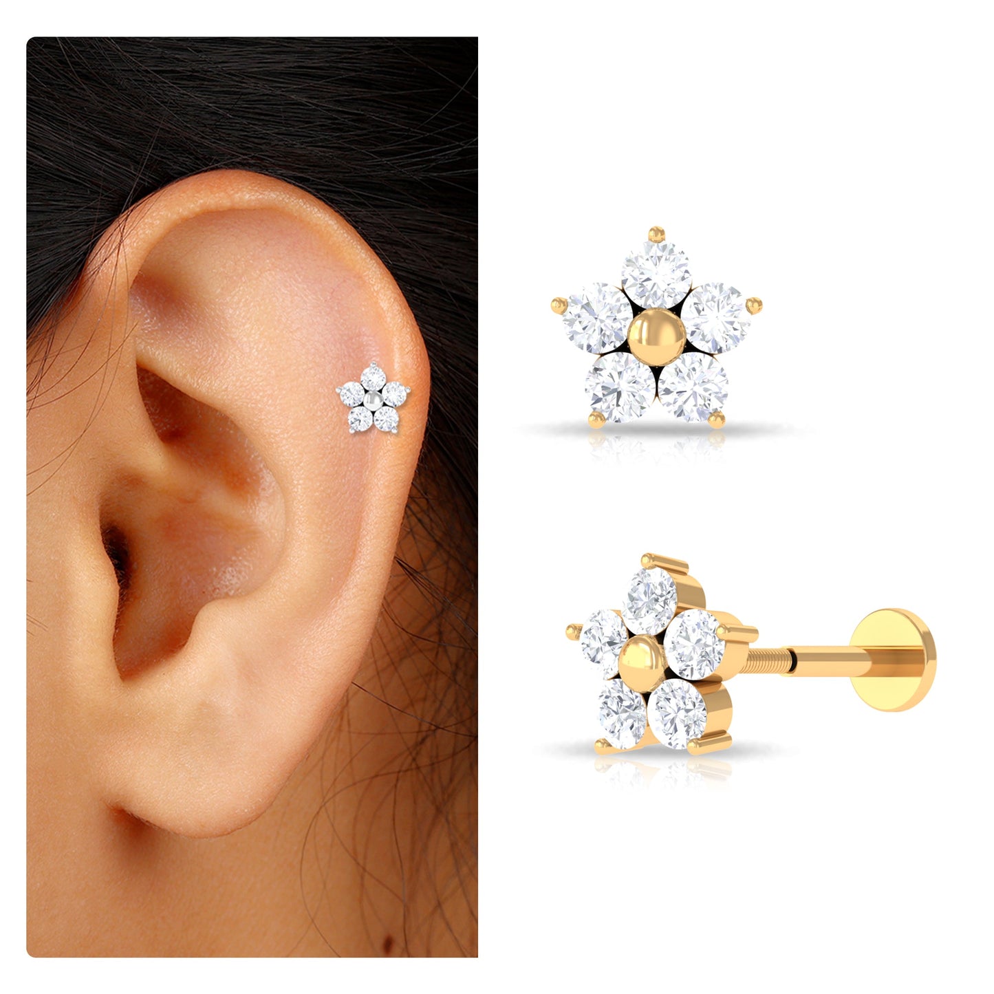 Nature Inspired Diamond Flower Earring for Tragus Piercing