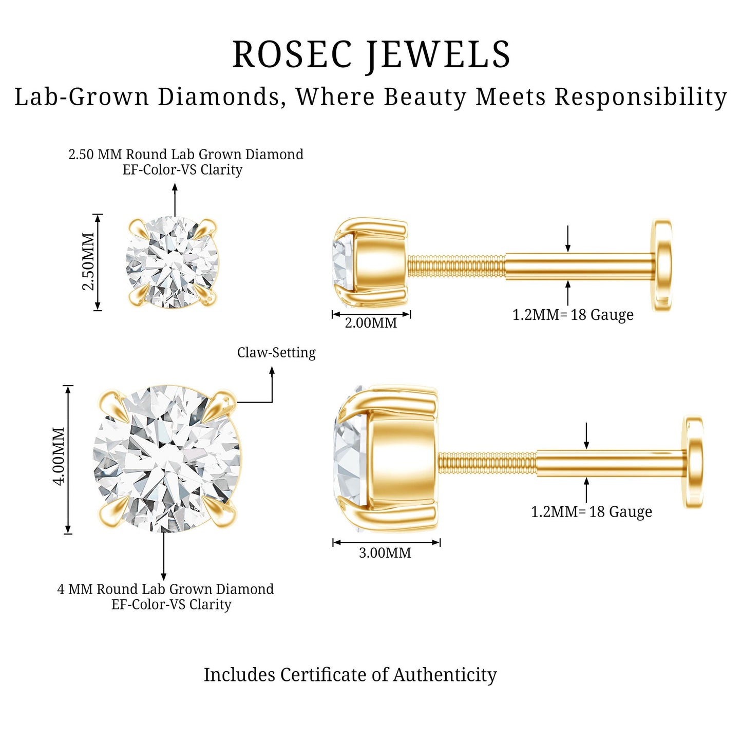 Brilliant Cut Diamond Solitaire Earring Set for Helix Piercing