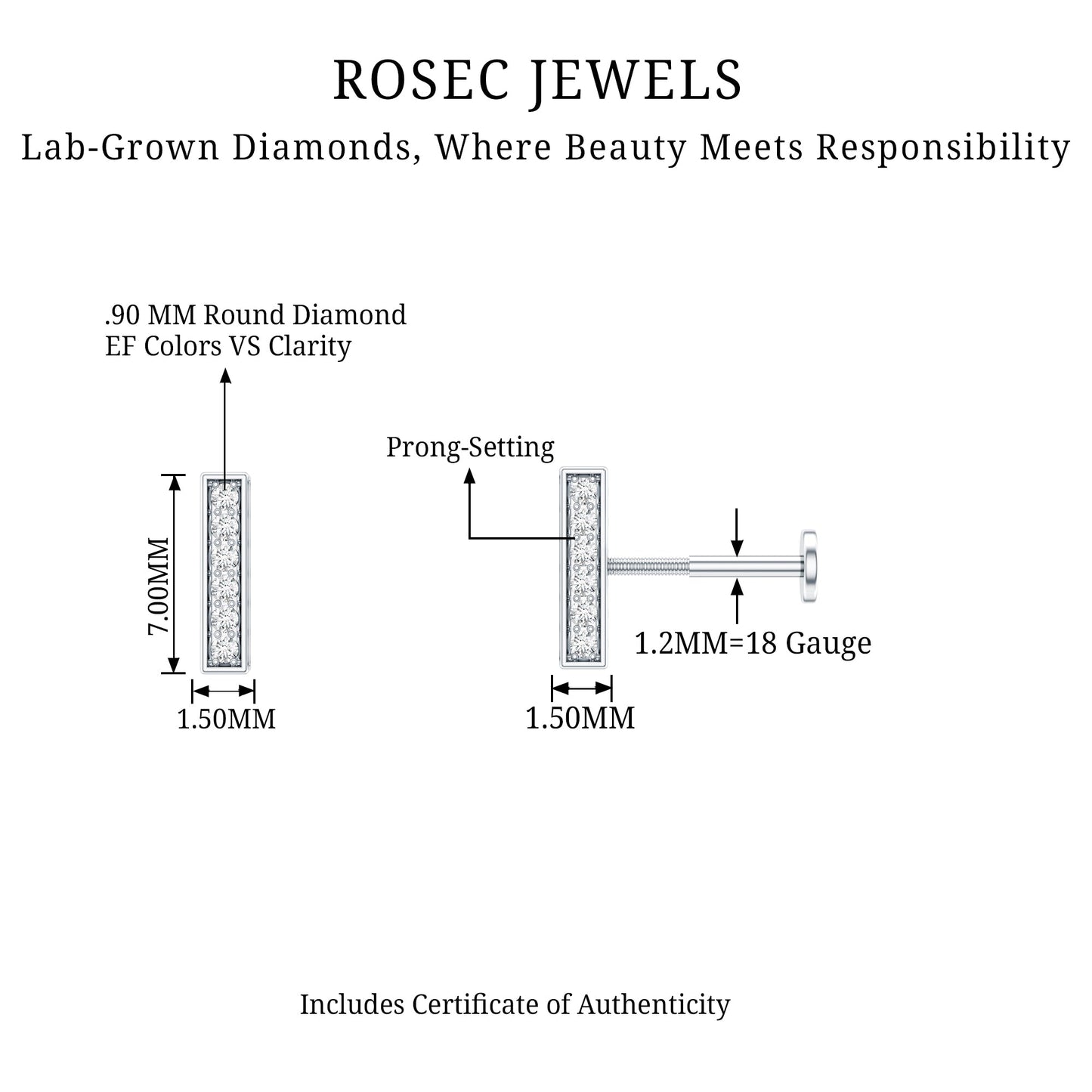 Diamond Bar Earring for Tragus Piercing